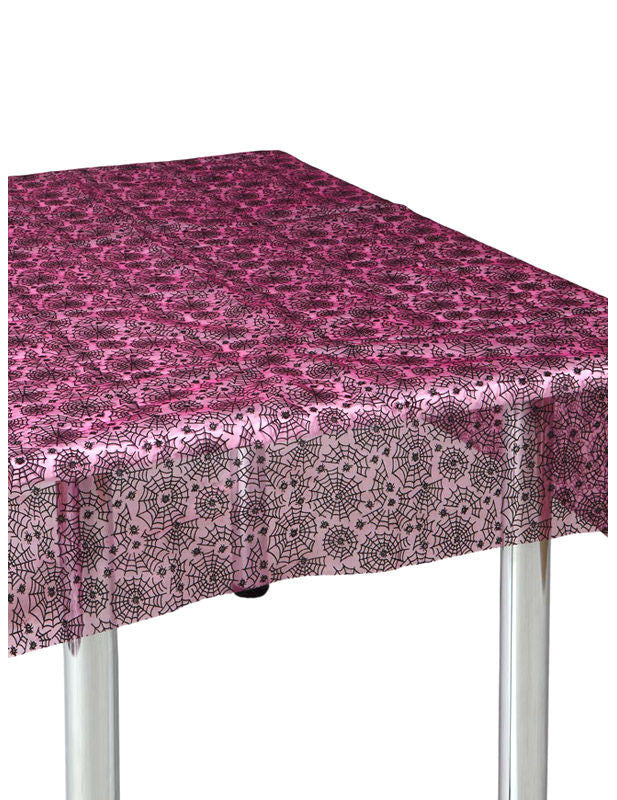 Nappe toile d'araignée pour Halloween rose et noire