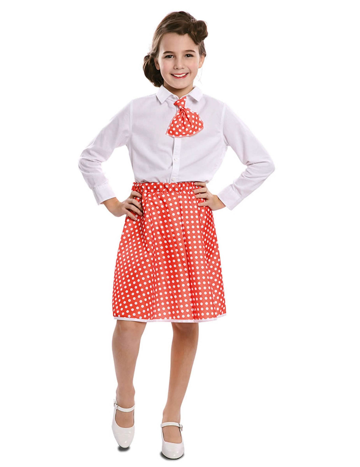 Sukně s kravatou pin-up pro dívka červená s bílými puntíky
