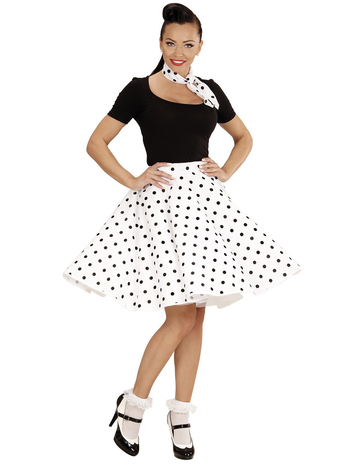 Dámská bílá puntíkovaná sukně a šátek ve stylu 50. let