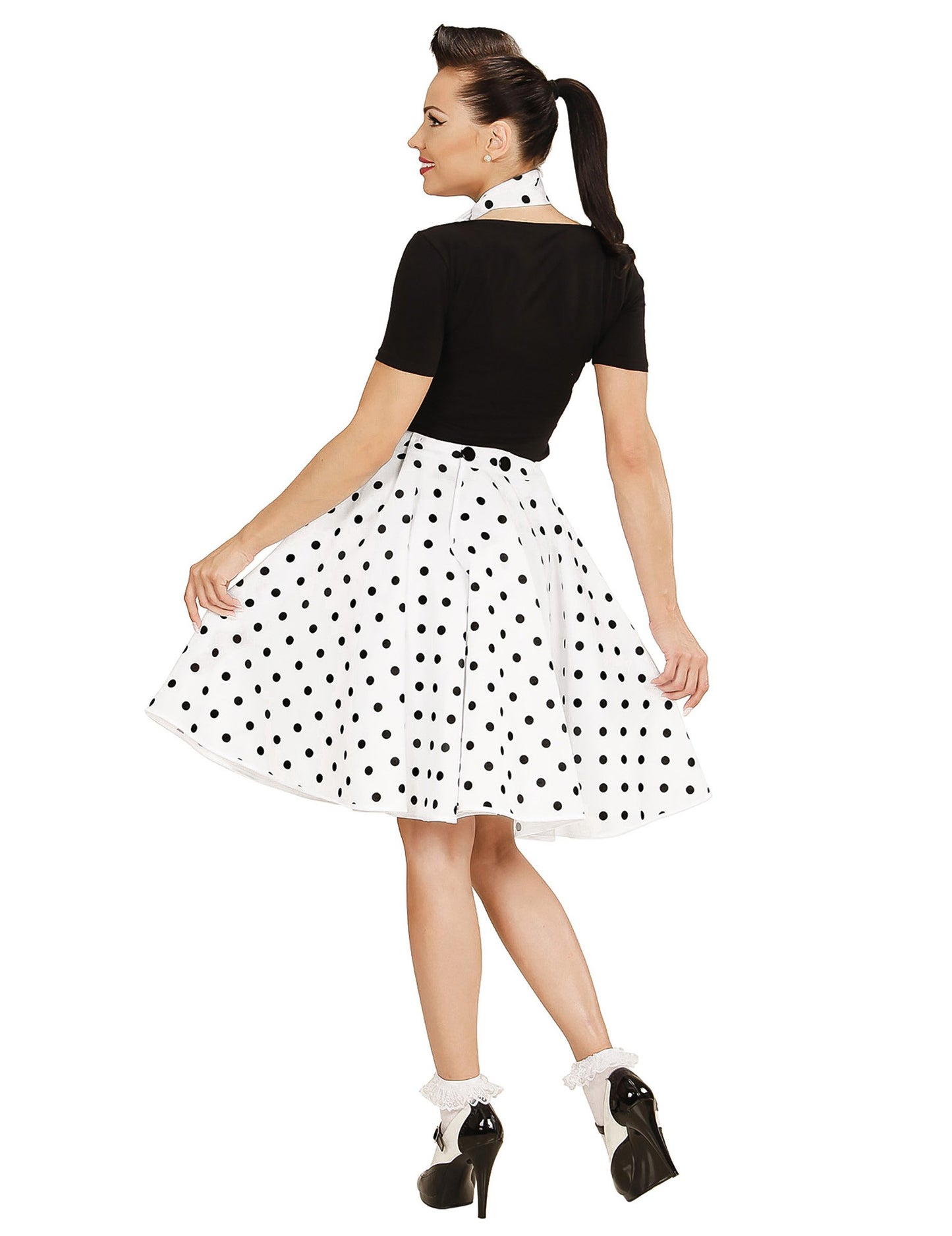 Dámská bílá puntíkovaná sukně a šátek ve stylu 50. let