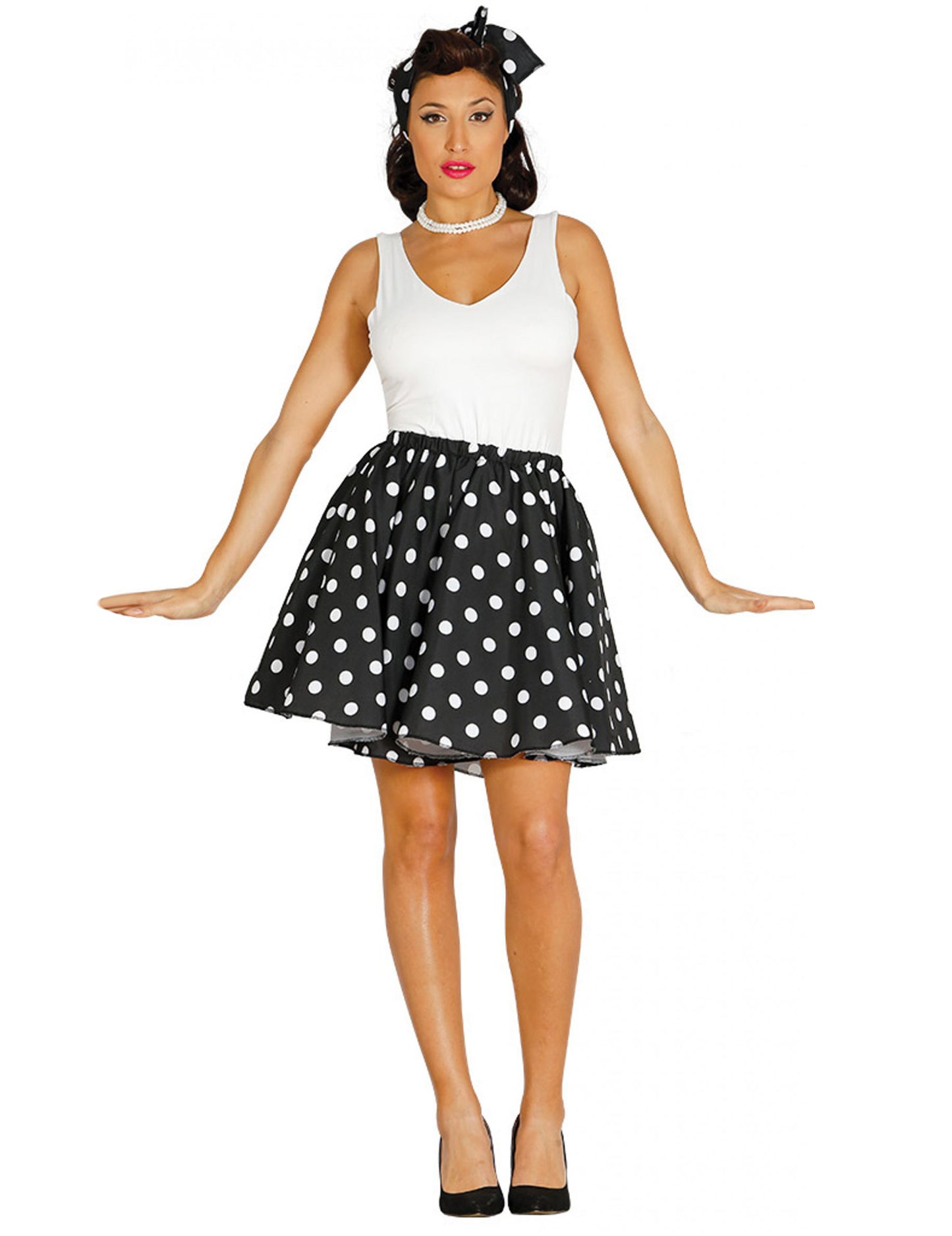 Dámská černá puntíkovaná sukně a šátek ve stylu 50. let