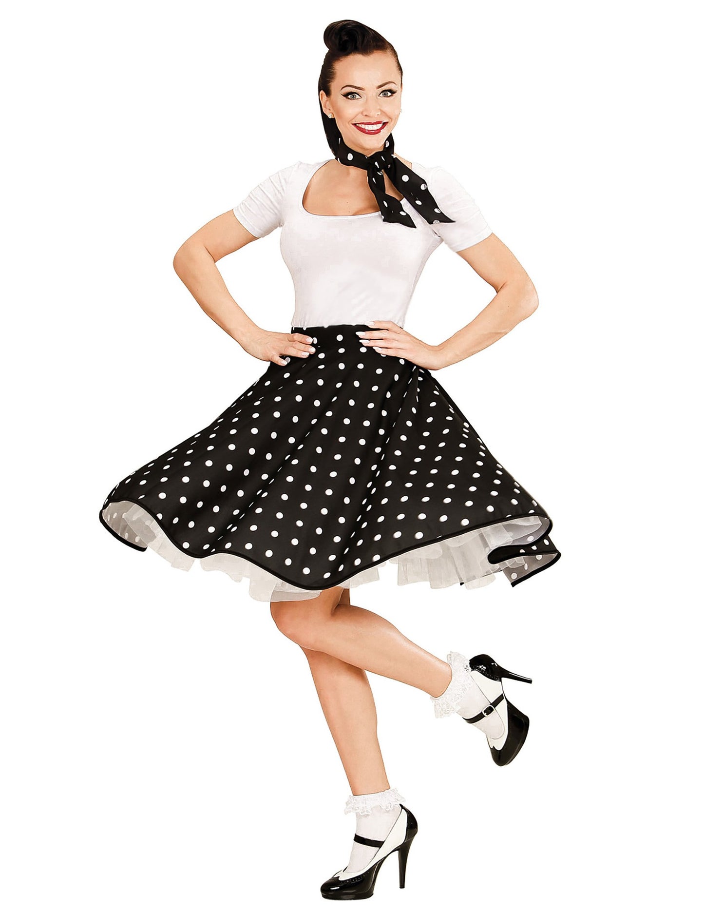 Dámská černá puntíkovaná sukně a šátek ve stylu 50. let