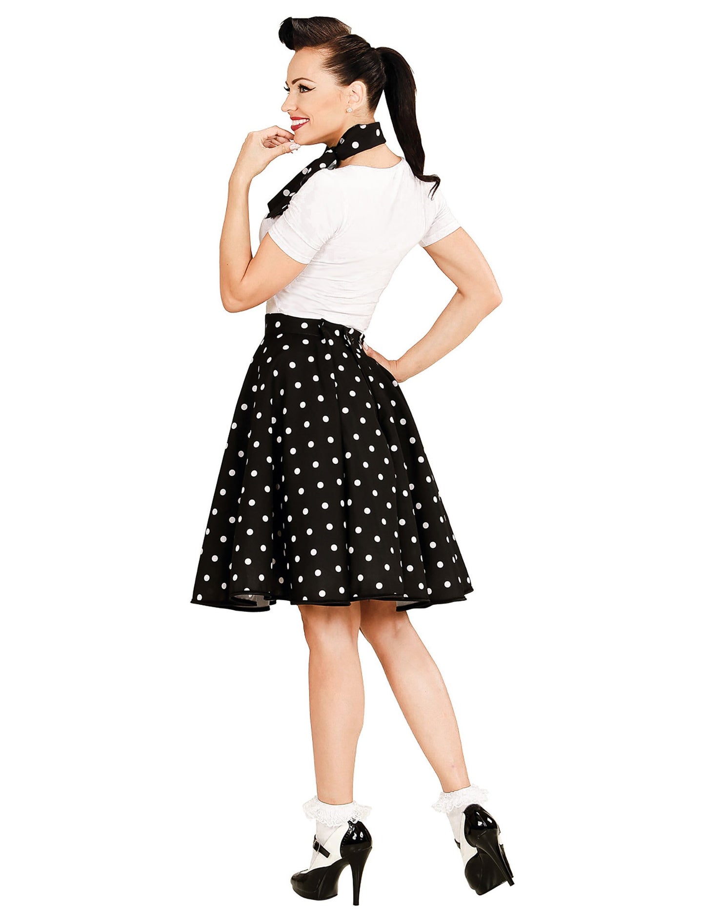 Dámská černá puntíkovaná sukně a šátek ve stylu 50. let