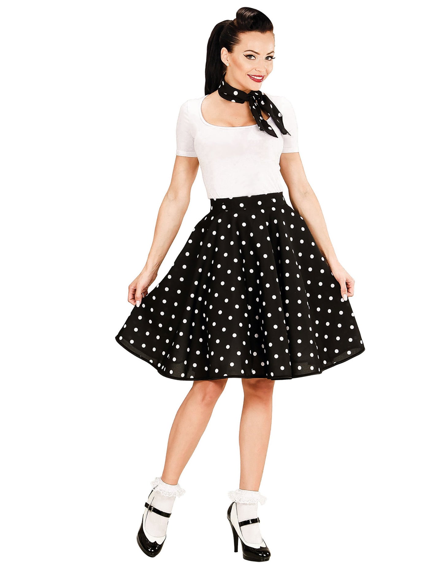 Dámská černá puntíkovaná sukně a šátek ve stylu 50. let