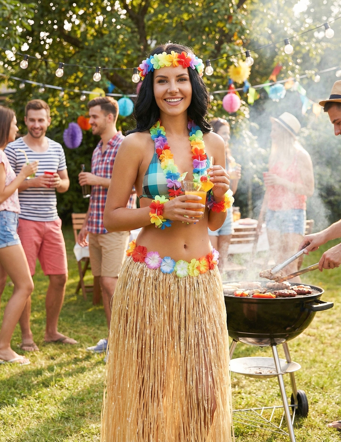 Veselá situace s dlouhou přírodní havajskou sukní