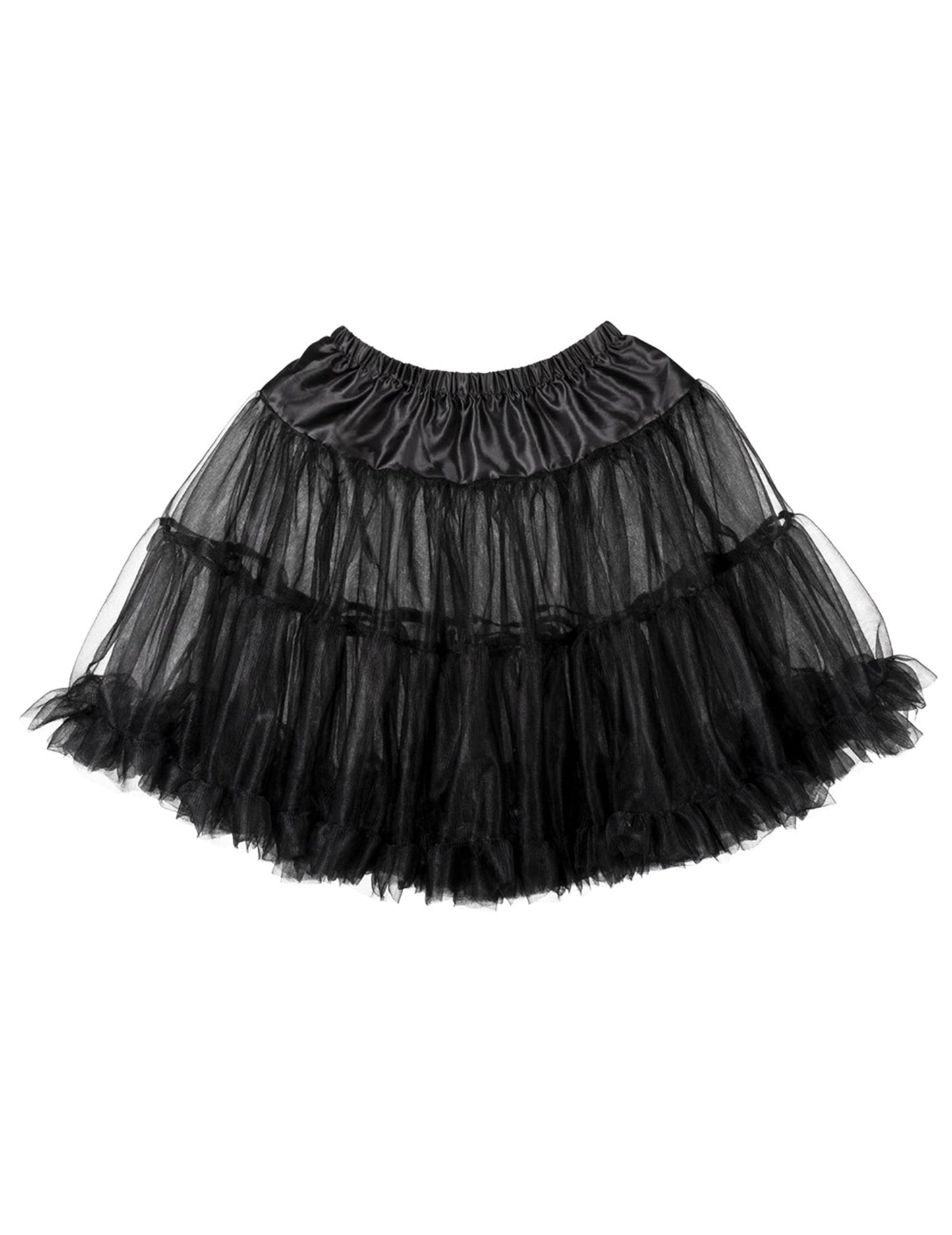 Vue à plat du jupon mi-long noir pour femme