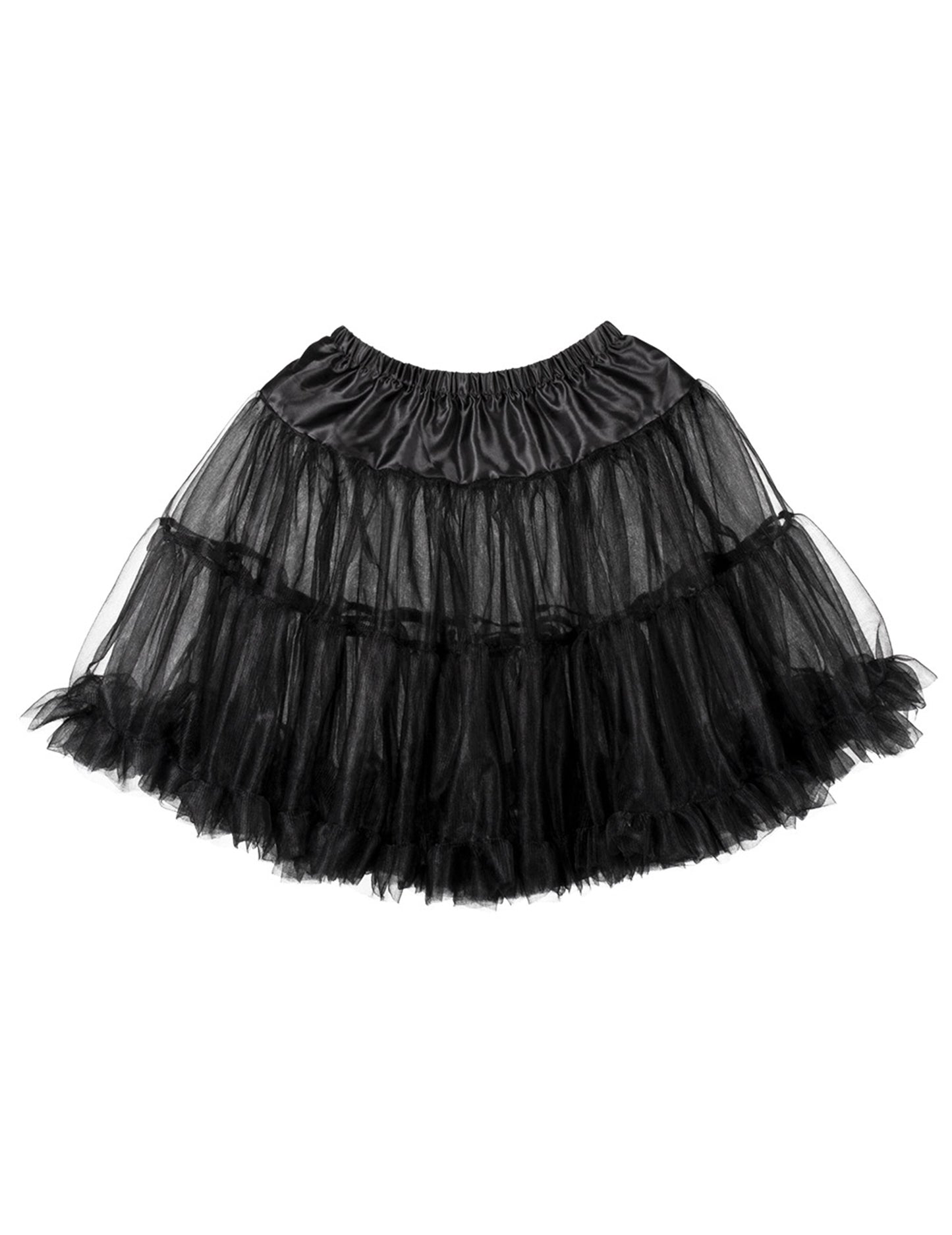 Vue à plat du jupon mi-long noir pour femme