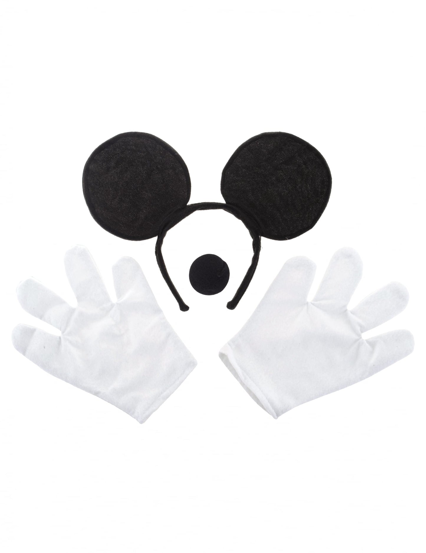 Détail des oreilles, du nez et des gants du kit accessoires souris pour adulte