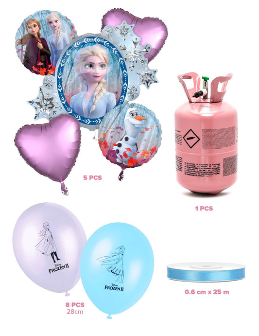 Sada s lahví hélia s 13 balónky Frozen™ a stuhou