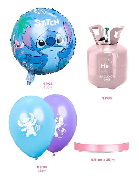 Sada hélia s lahví s 9 balónky Stitch™ a stuhou