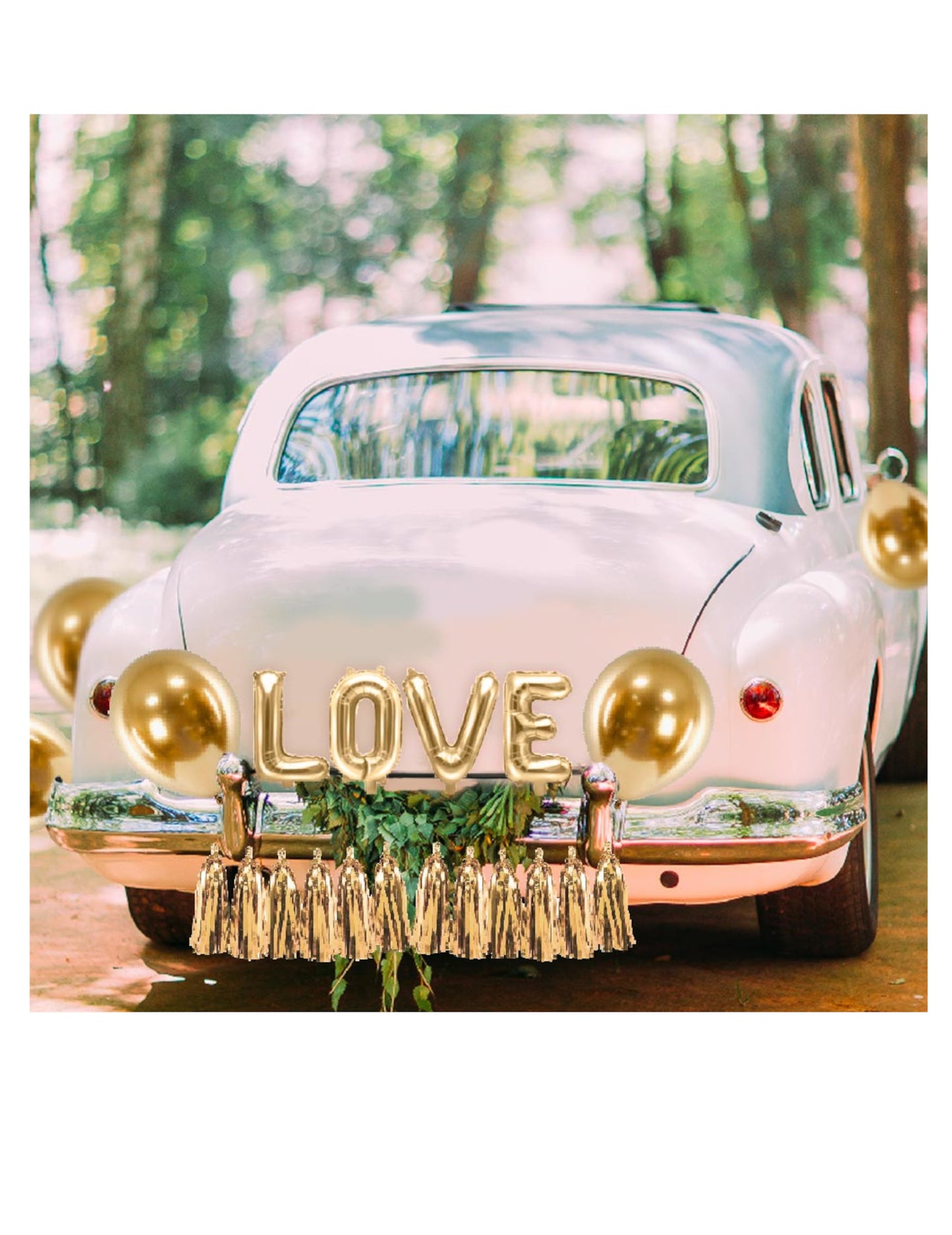 12dílná sada zlaté dekorace na auto na svatbu