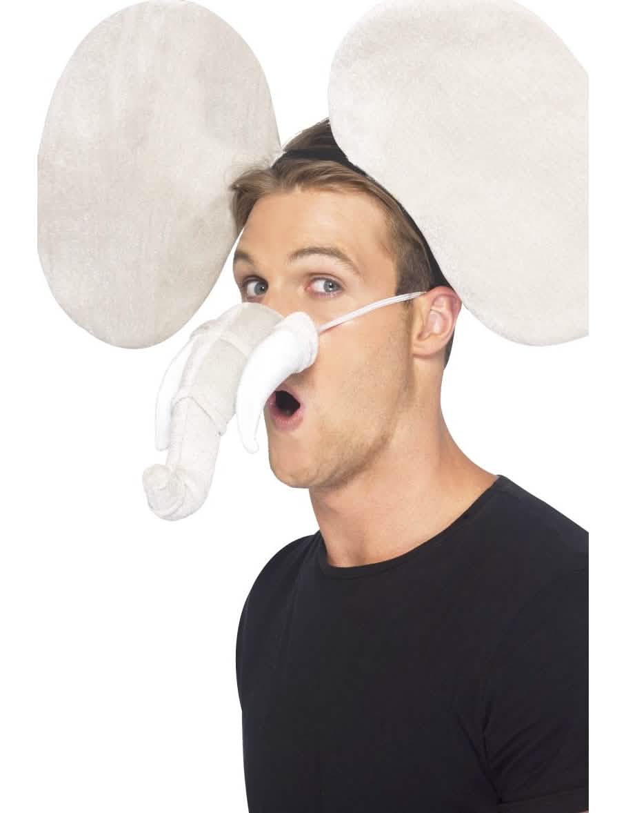 Sada slon pro dospělý šedá s uši a chobotem
