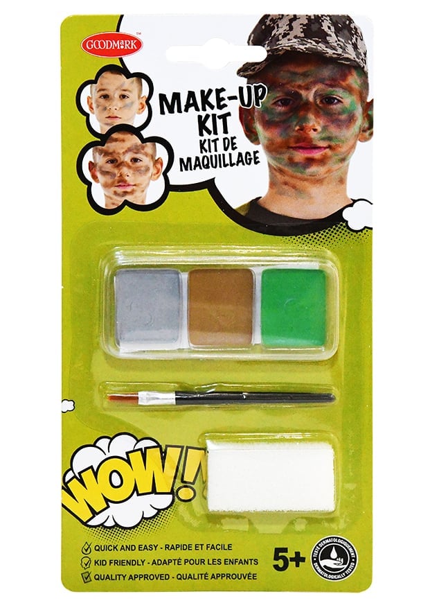 Vue de face de l'emballage du kit maquillage militaire pour enfant