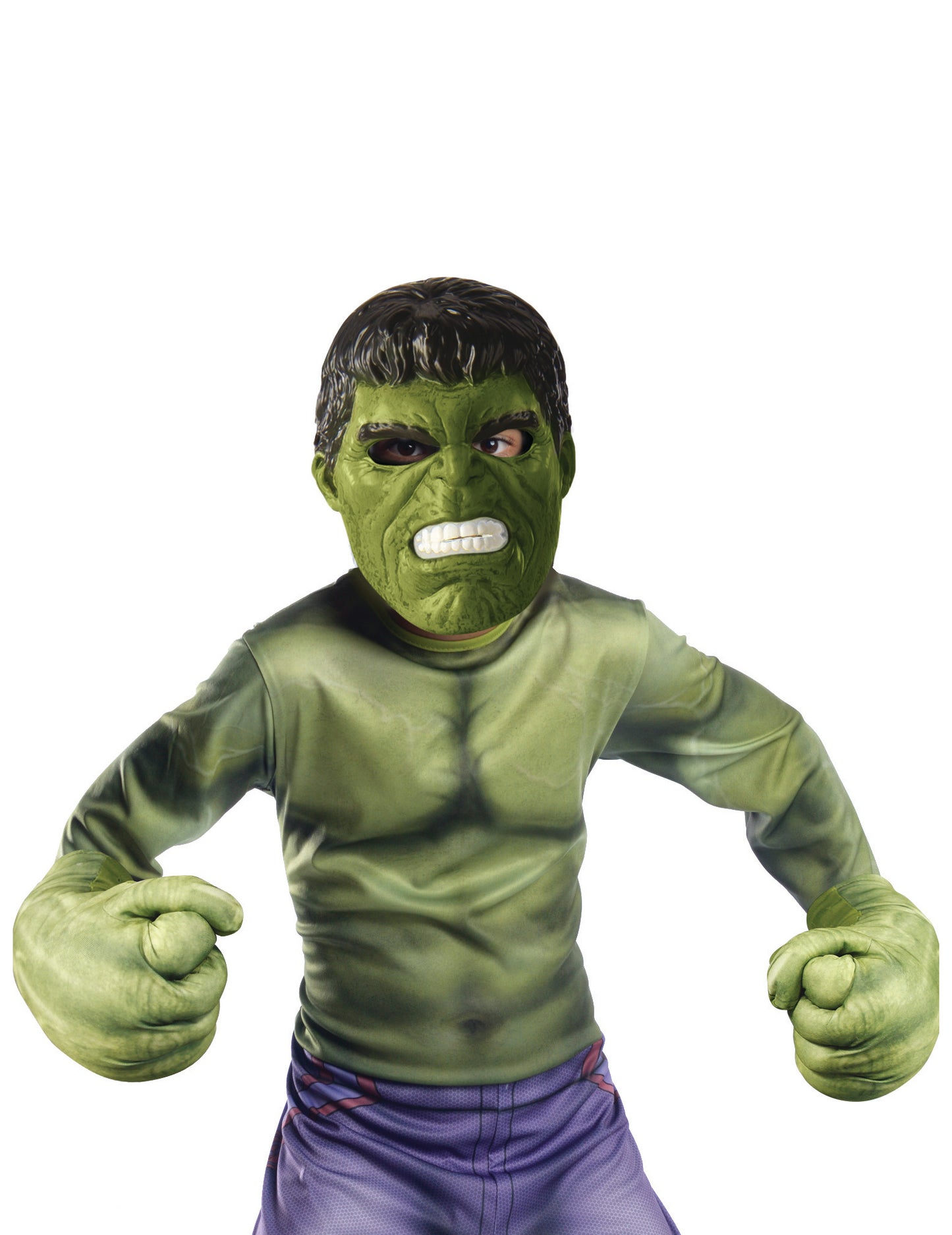 Kit masque et gants géants Hulk pour enfant vert et violet