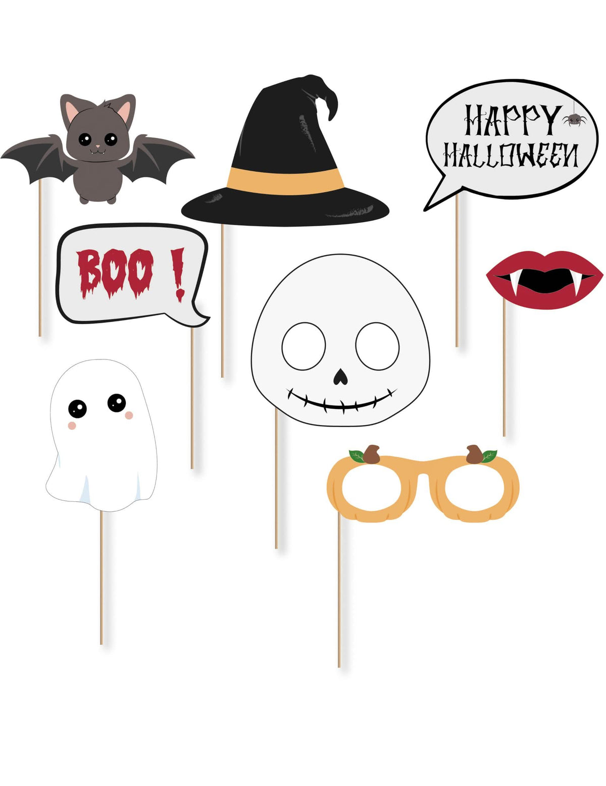 Sada photobooth sweety halloween pro děti 8 ilustrovaných a barevných doplňků