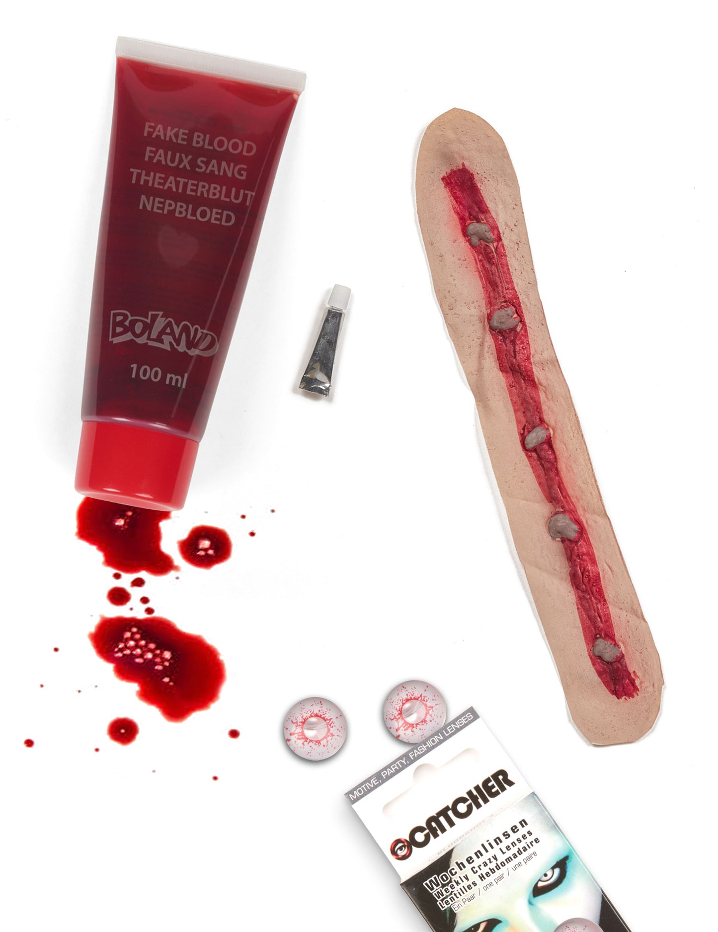 Kit zombie pour adulte avec faux sang cicatrice et lentilles