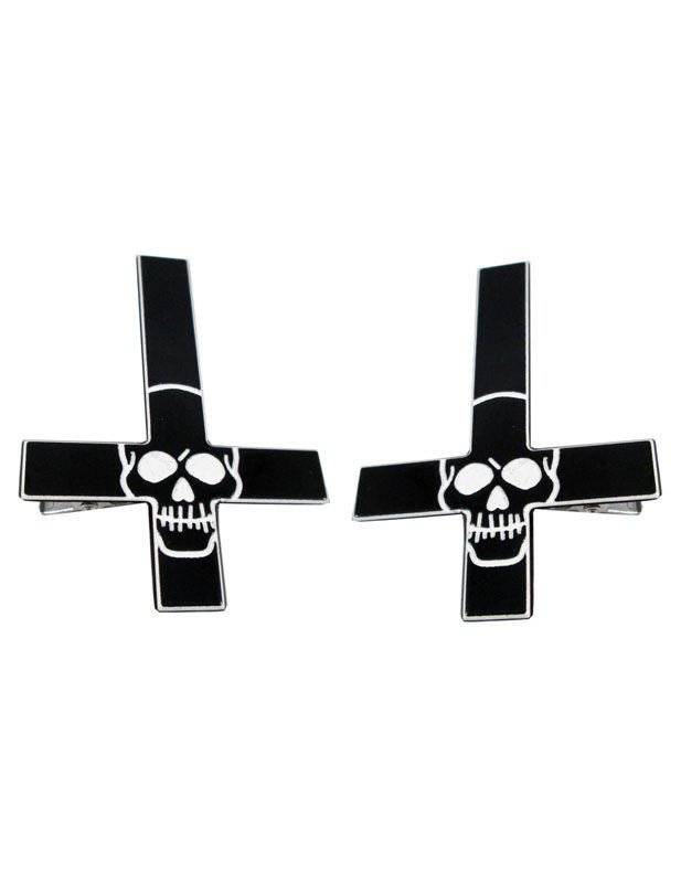 2 sponky do vlasů s křížkem ve tvaru lebky 7 x 5 cm