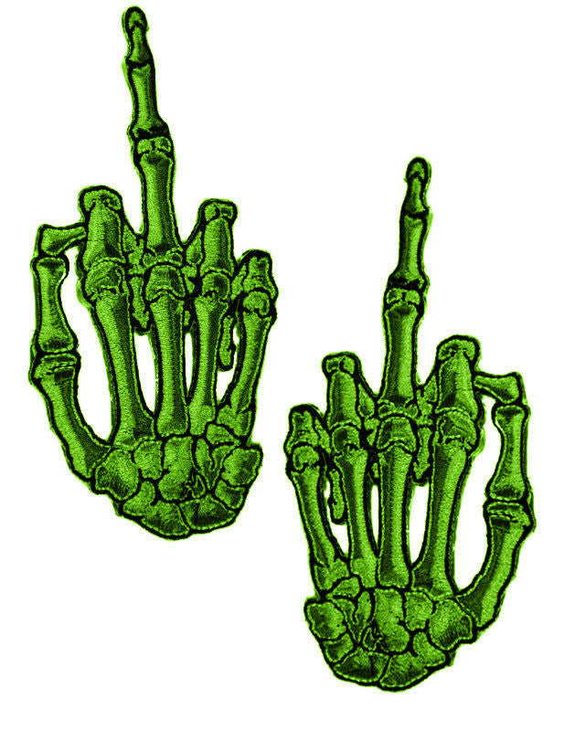 Sada 2 zelených nášivek na ruku s motivem kostry prostředníčku