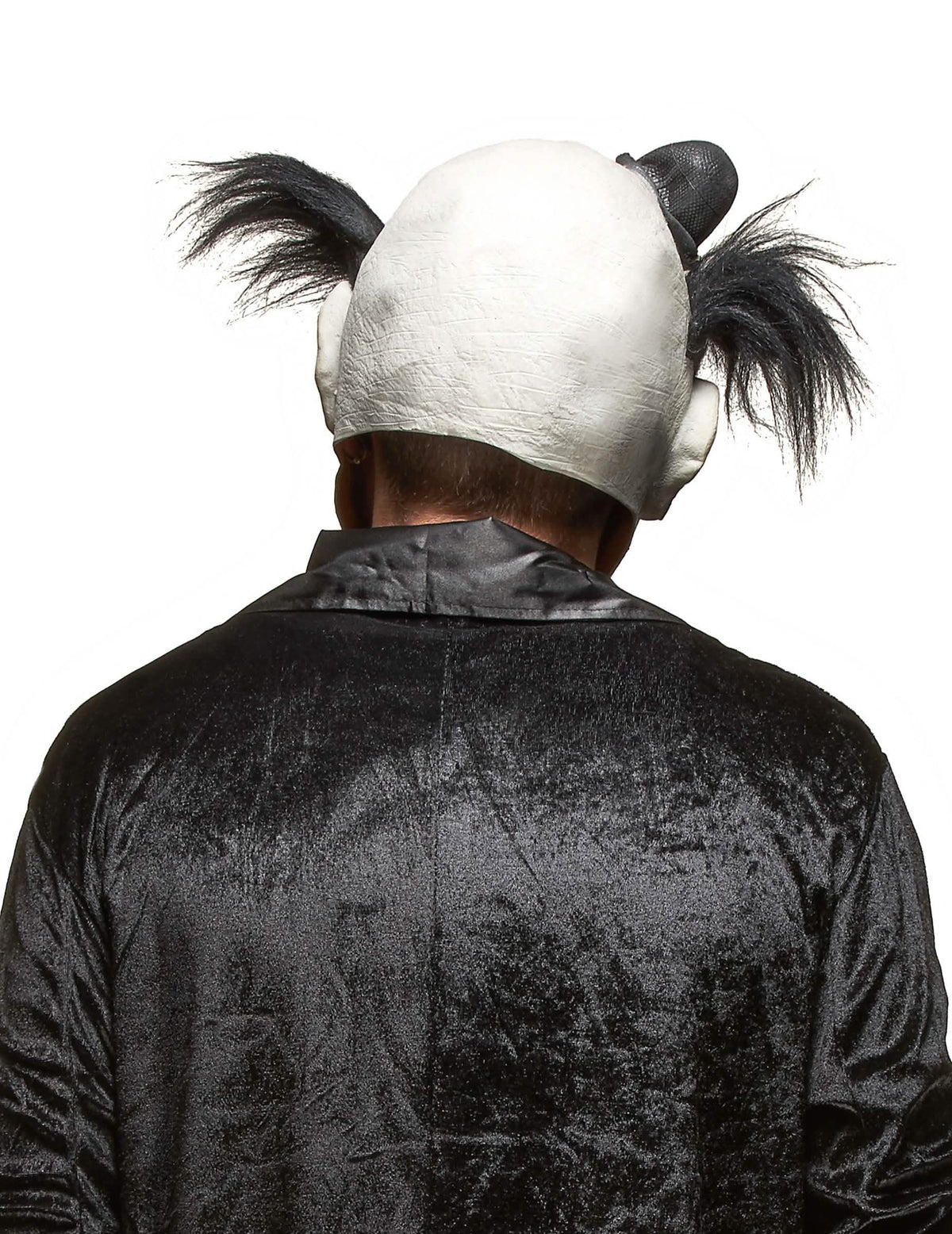 Pohled zezadu na latexovou masku strašidelného klauna halloween