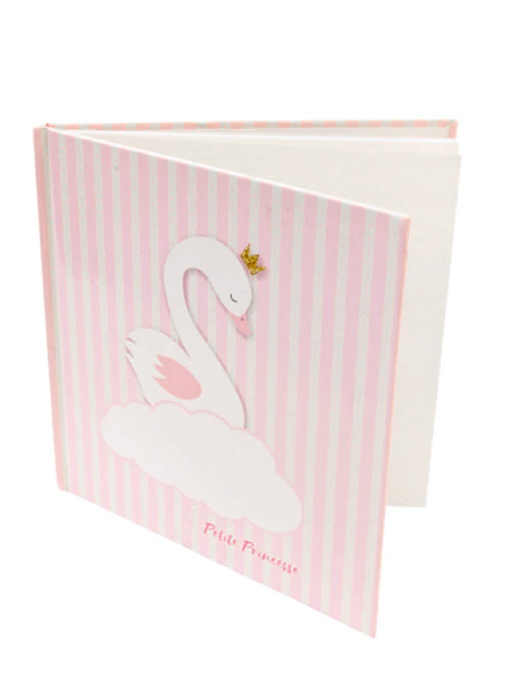 Kniha hostů labuť malá princezna pro baby shower růžová s pruhy