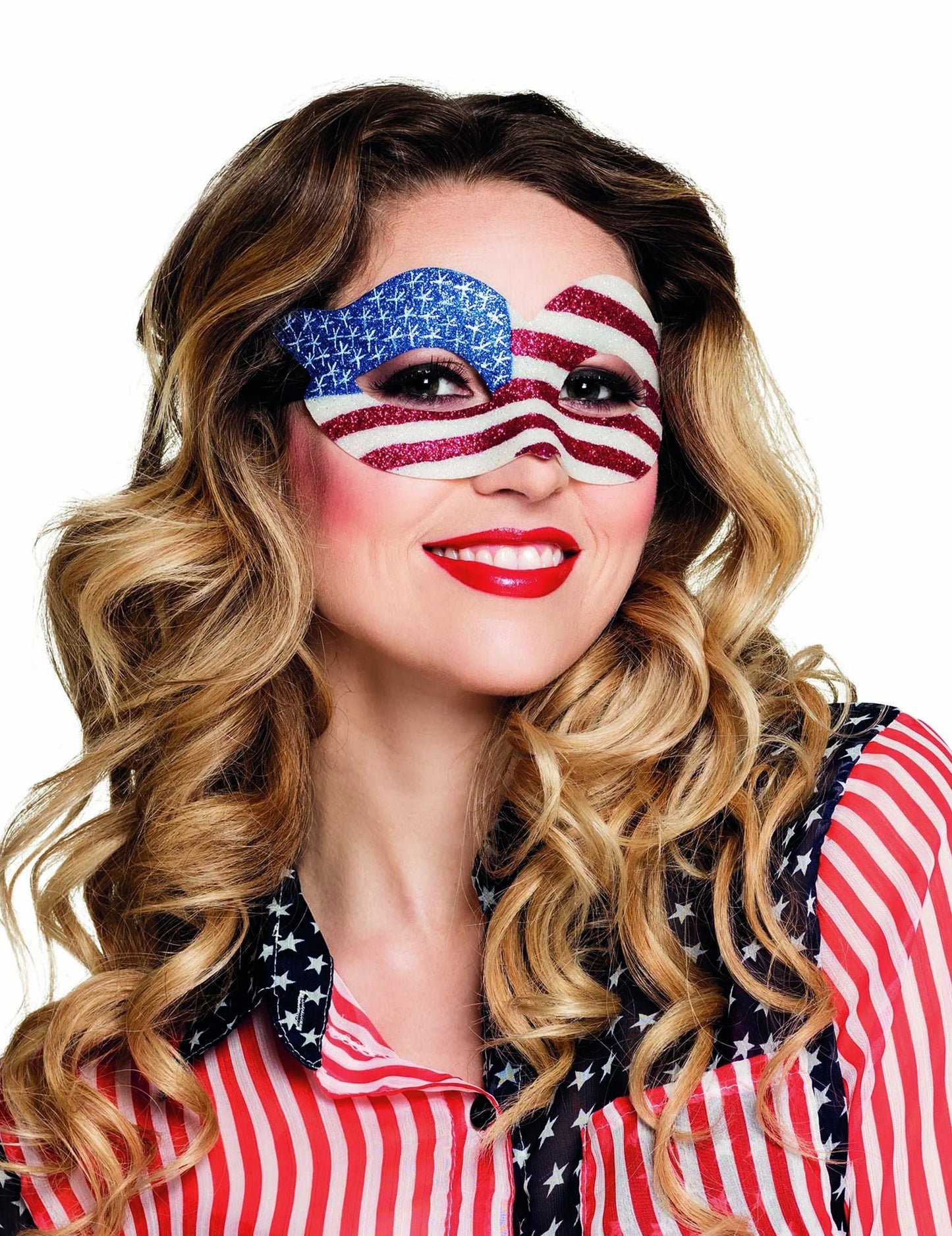 Loup à paillettes USA pour femme bleu blanc rouge avec étoiles et rayures