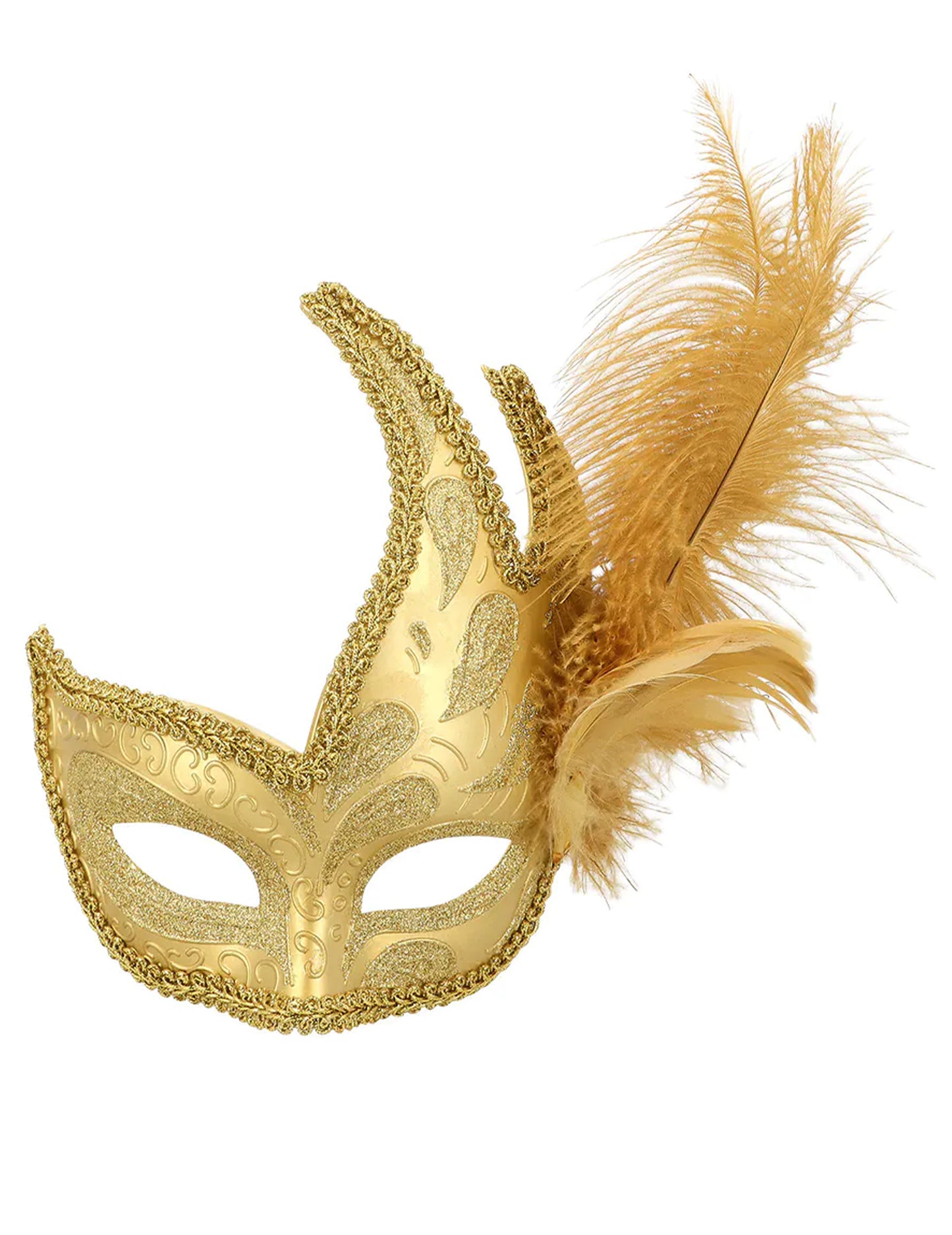 Zlatý škraboška s peřím pro dospělé