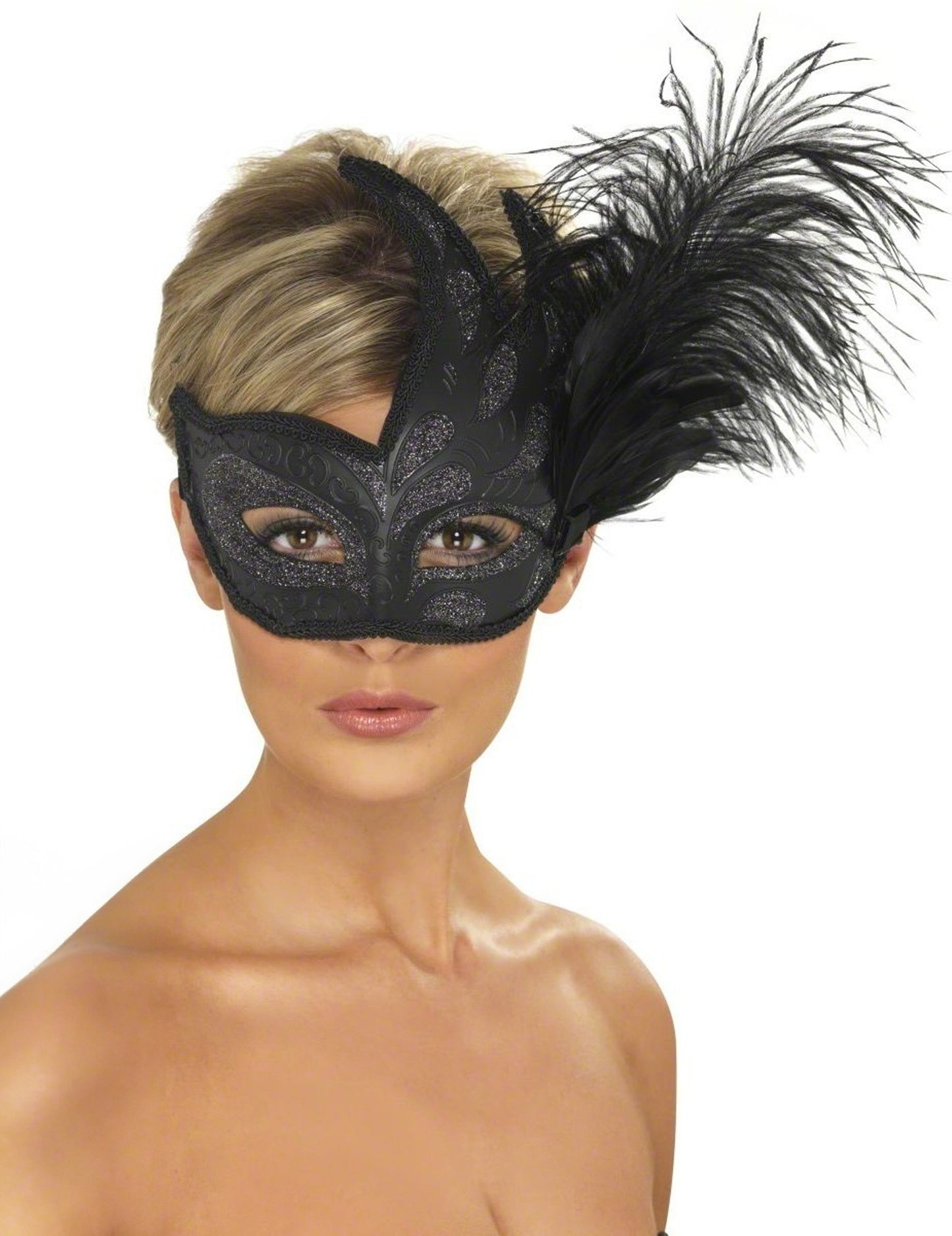 Černý vlk se stříbrnými flitry a peřím pro dospělé