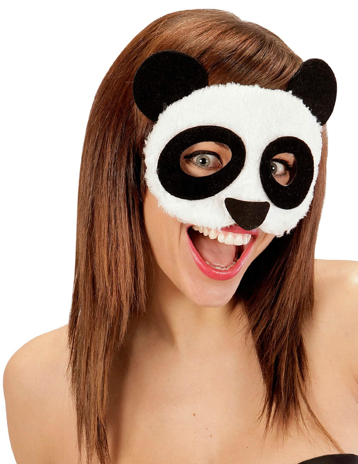 plyšová panda maska pro dospělý bílá a černá