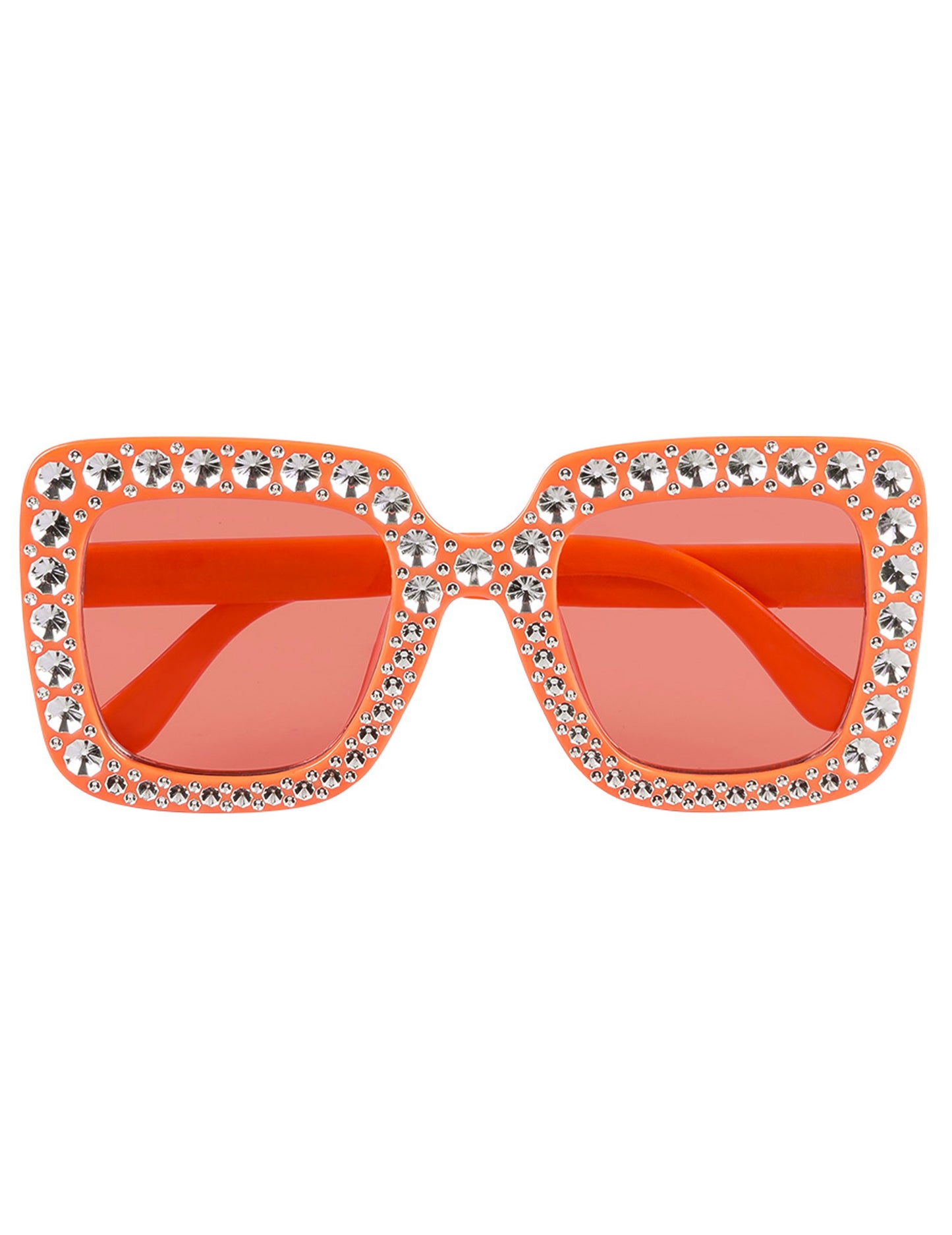 Détail de la face des lunettes à strass orange pour adulte