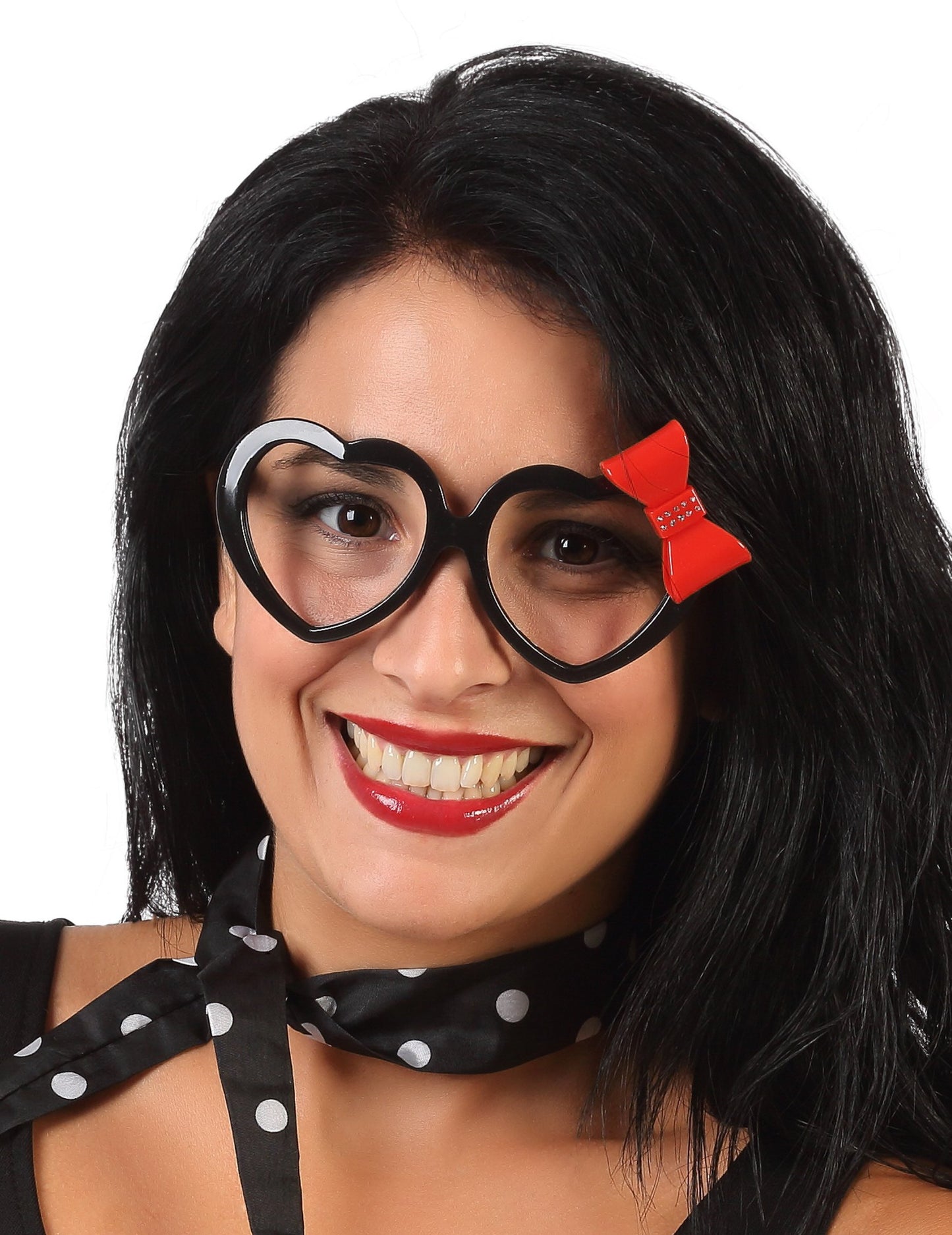 Lunettes coeur et noeud pour adulte noires avec noeud rouge