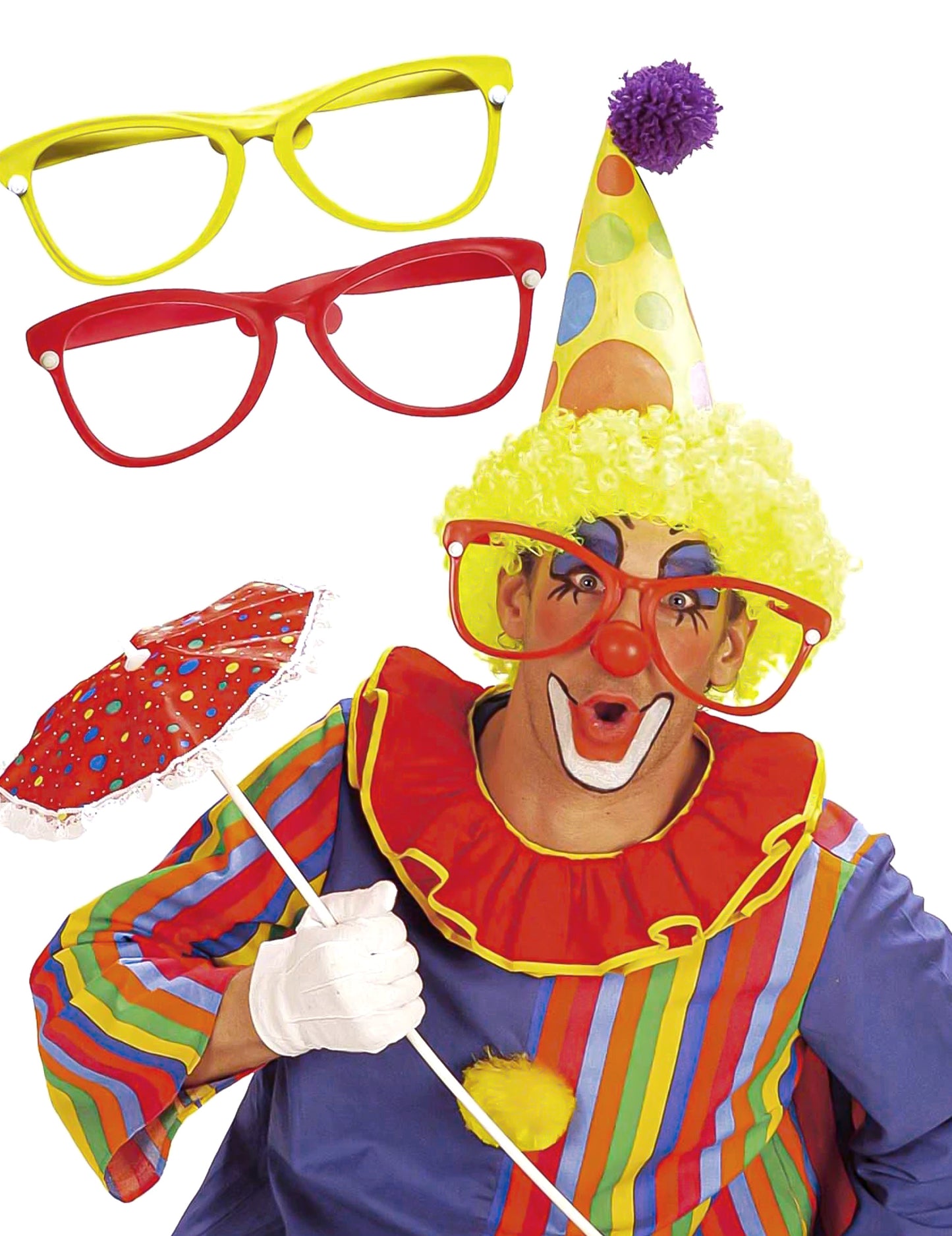 Obří klaunské brýle pro dospělé červené a žluté