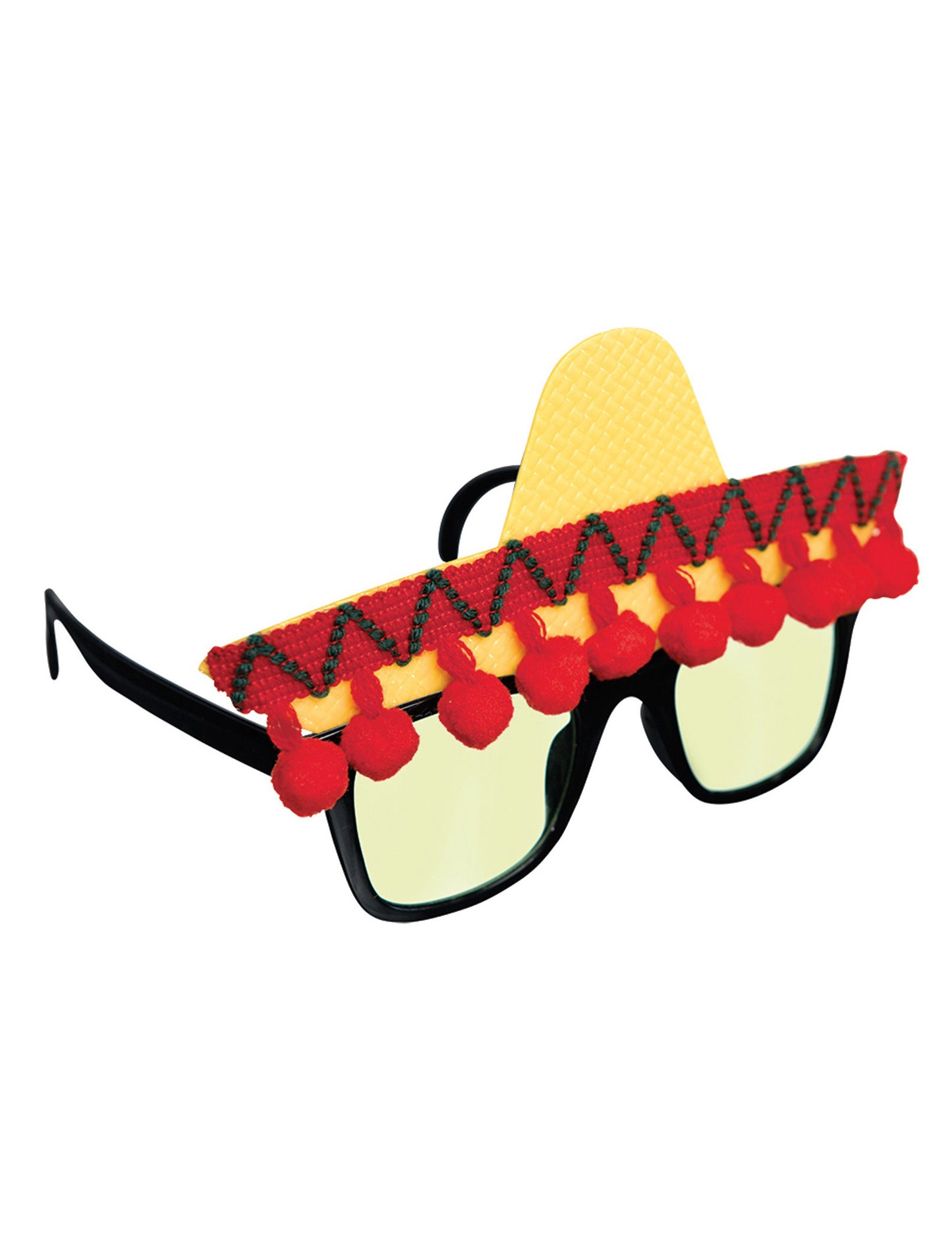 Lunettes fiesta pour adulte jaune et rouge avec sombrero et pompons