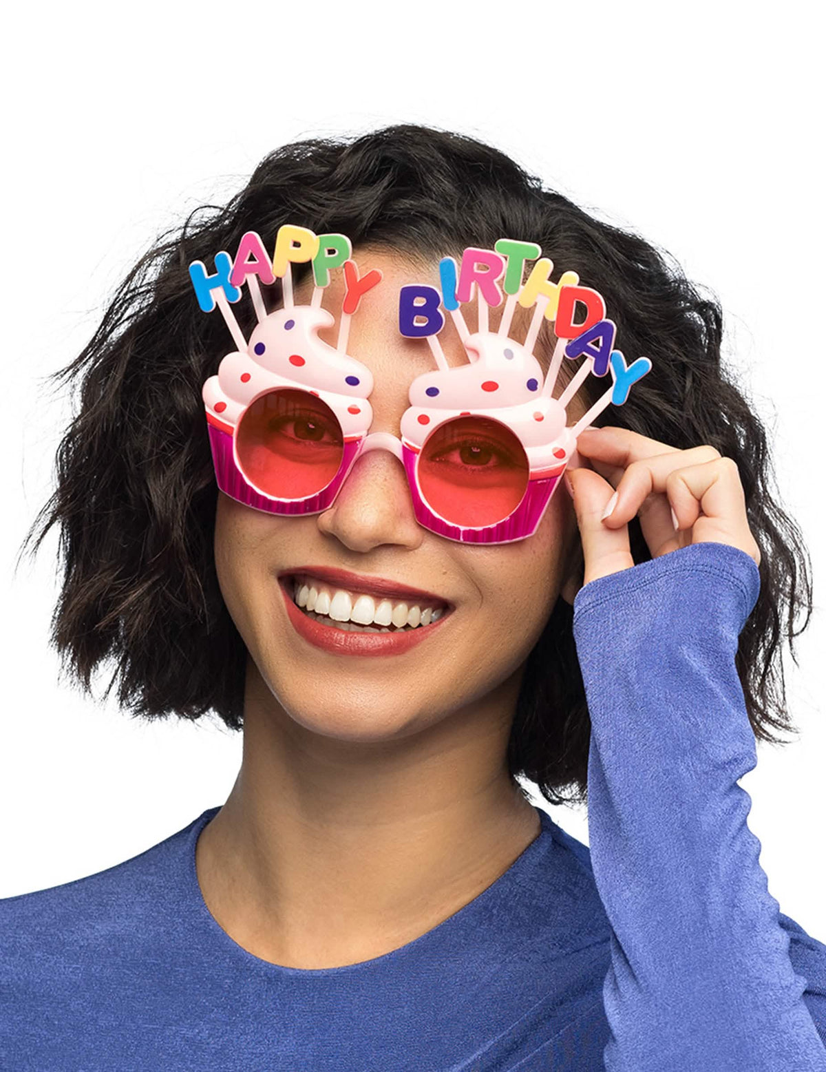 Čelní zobrazení brýlí Happy Birthday cupcake pro dospělého