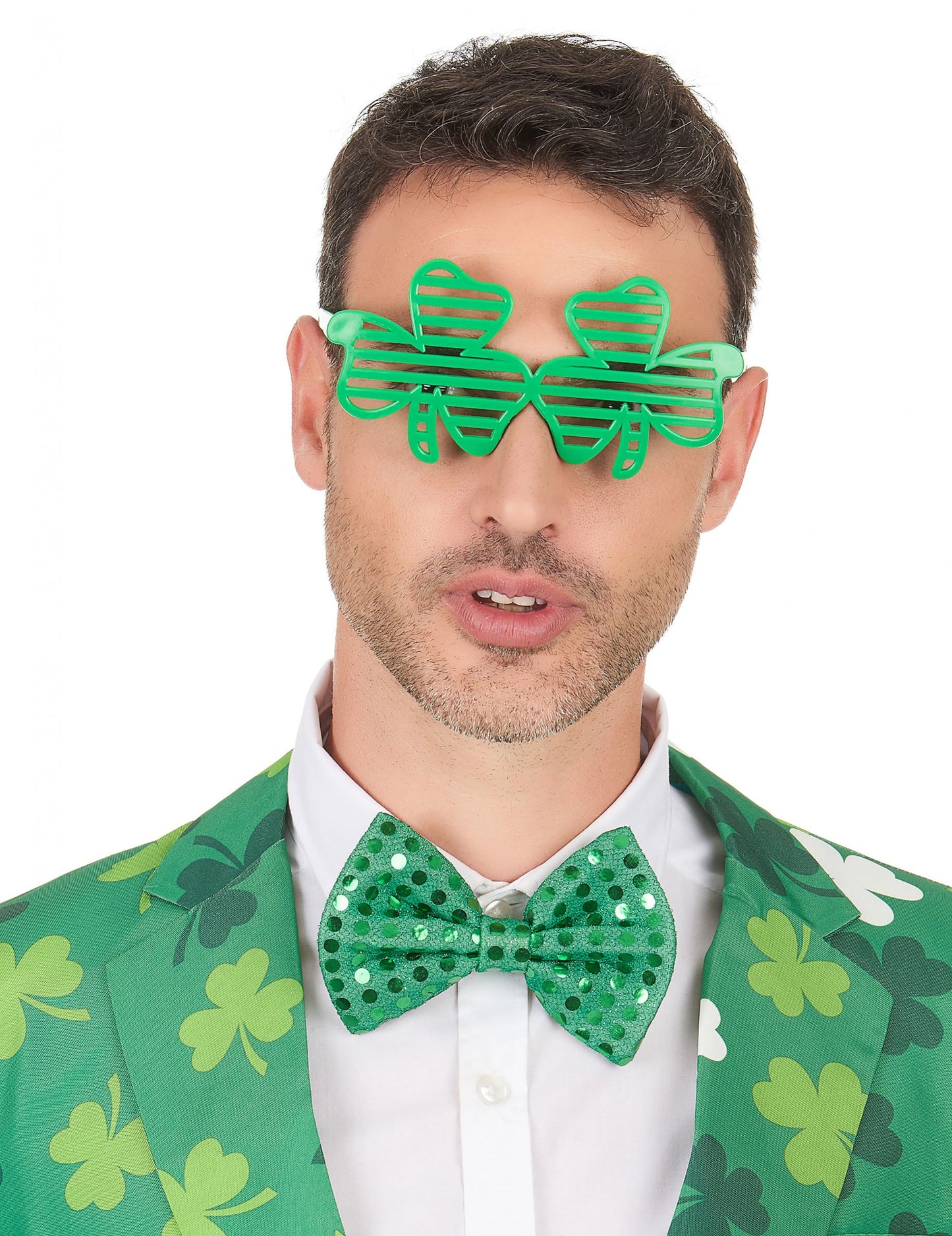 Vtipné zelené brýle s jetelovým motivem a motivem Dne svatého Patrika