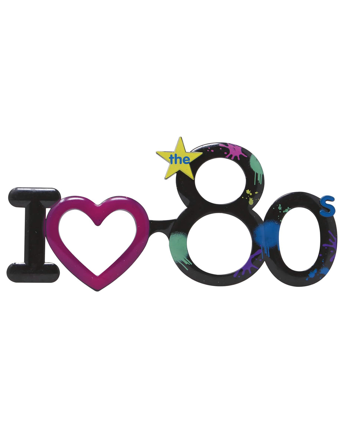 Pohled zepředu na brýle I love 80. léta pro dospělého