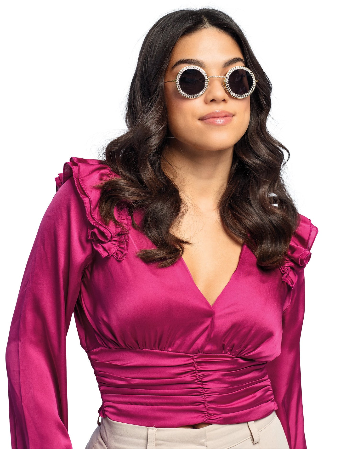 Černé kulaté brýle s kamínky pro dospělé