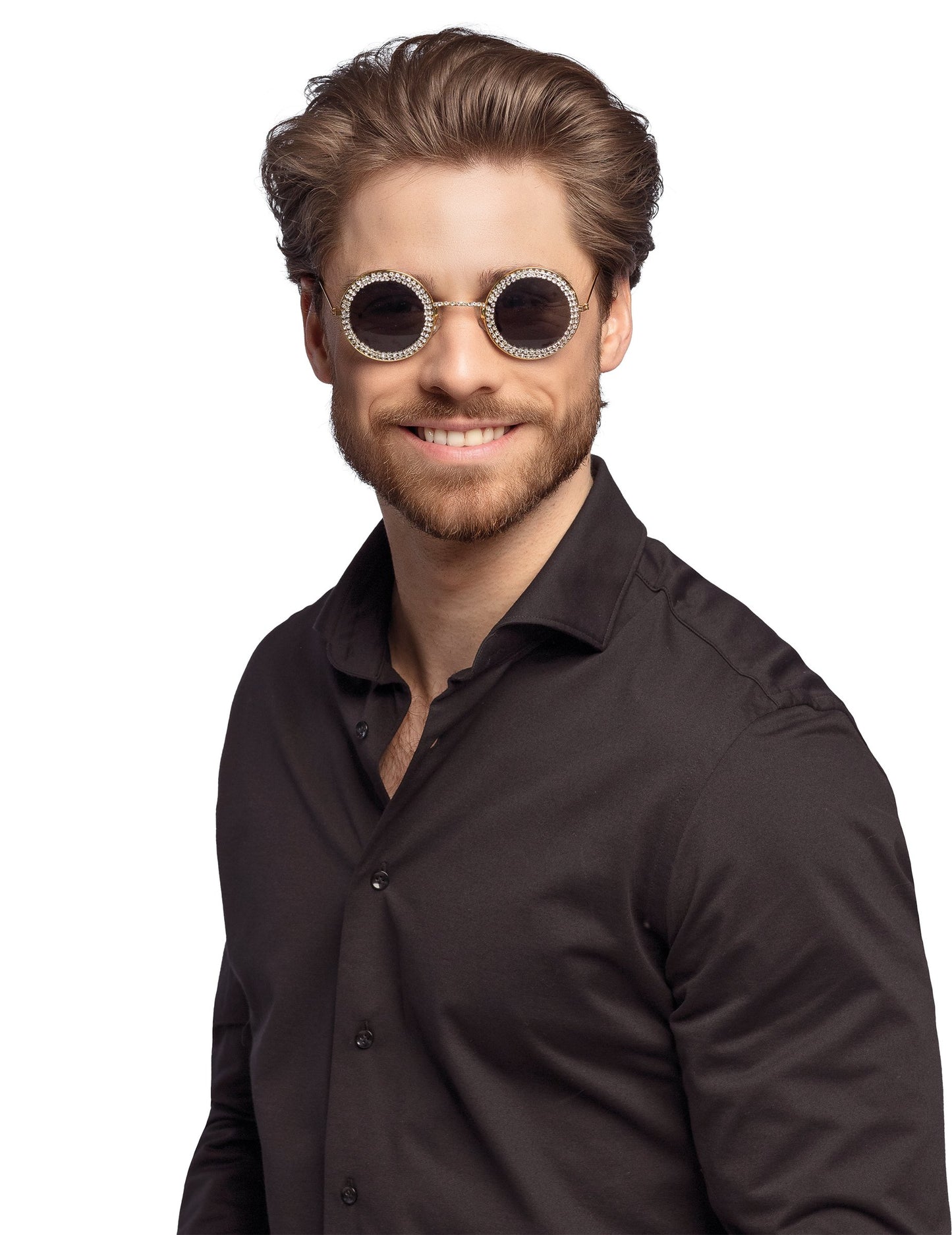 Černé kulaté brýle s kamínky pro dospělé