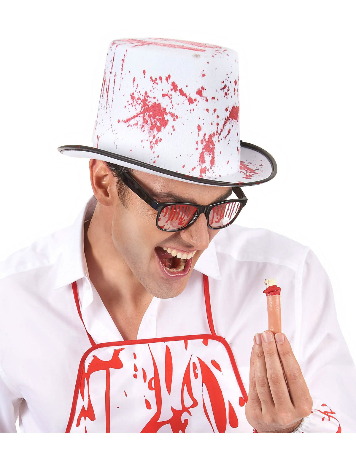 Pohled zepředu na nošené brýle potřísněné krví pro dospělého