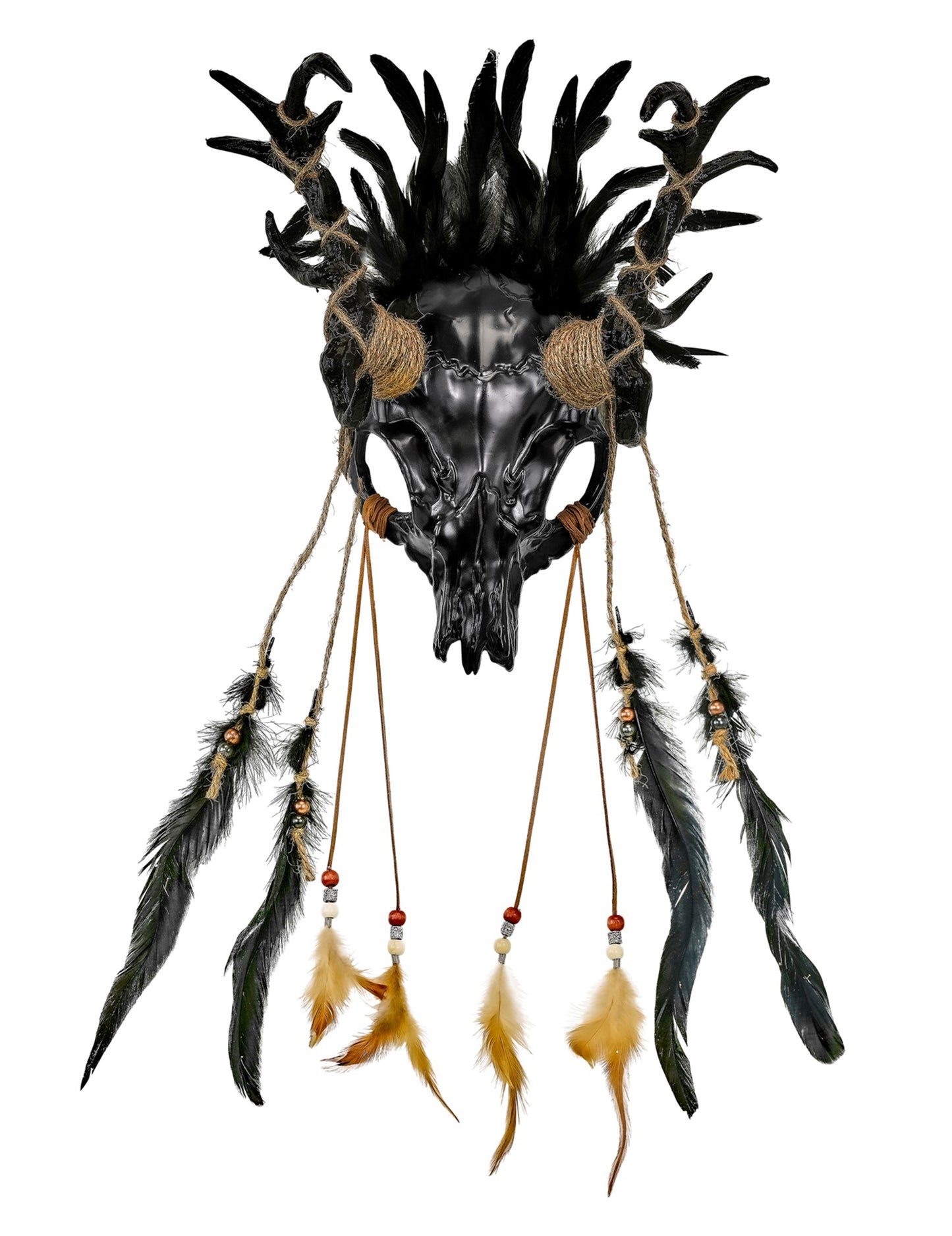 Masque chaman vaudou noir à plumes adulte