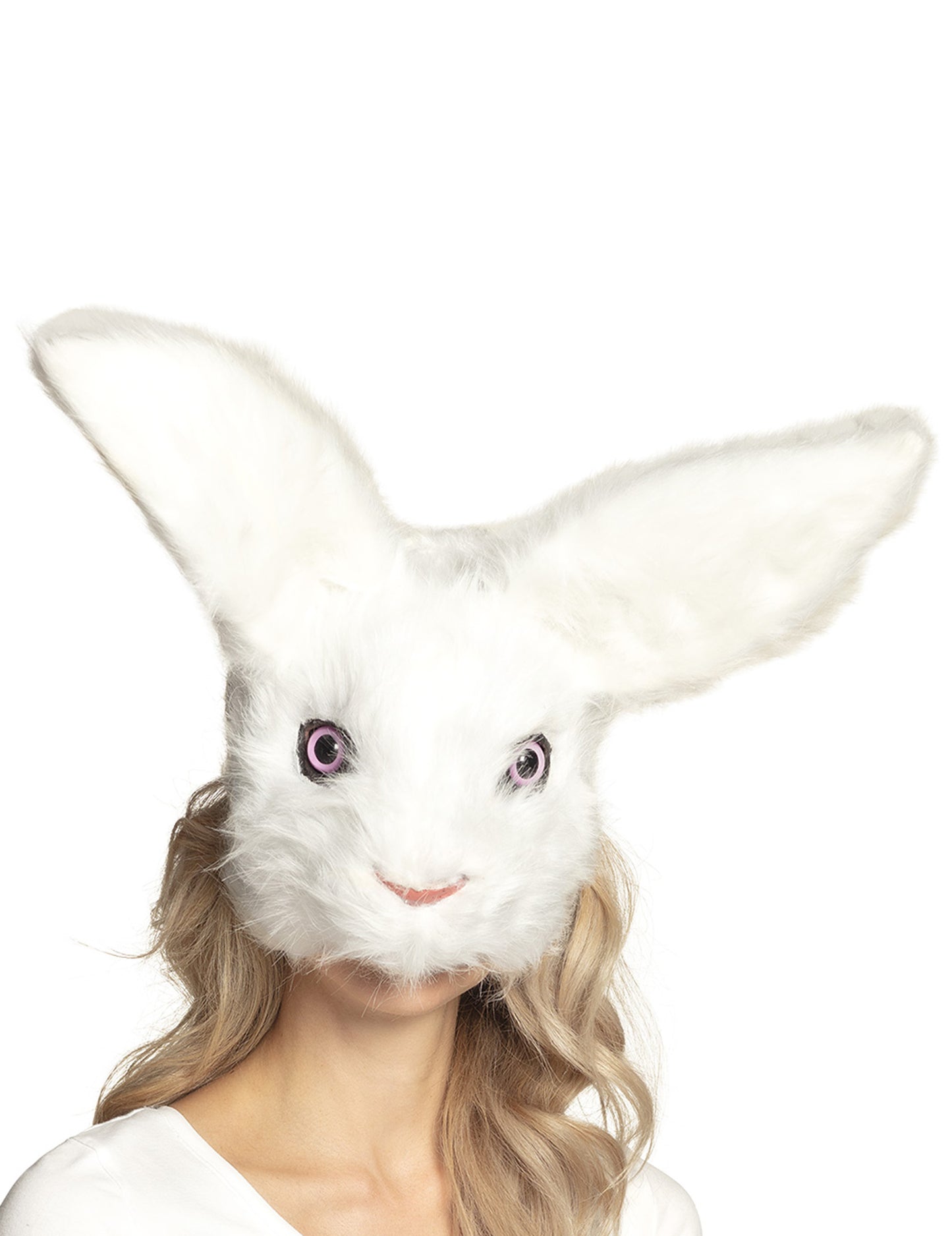 Masque lapin peluche pour adulte blanc