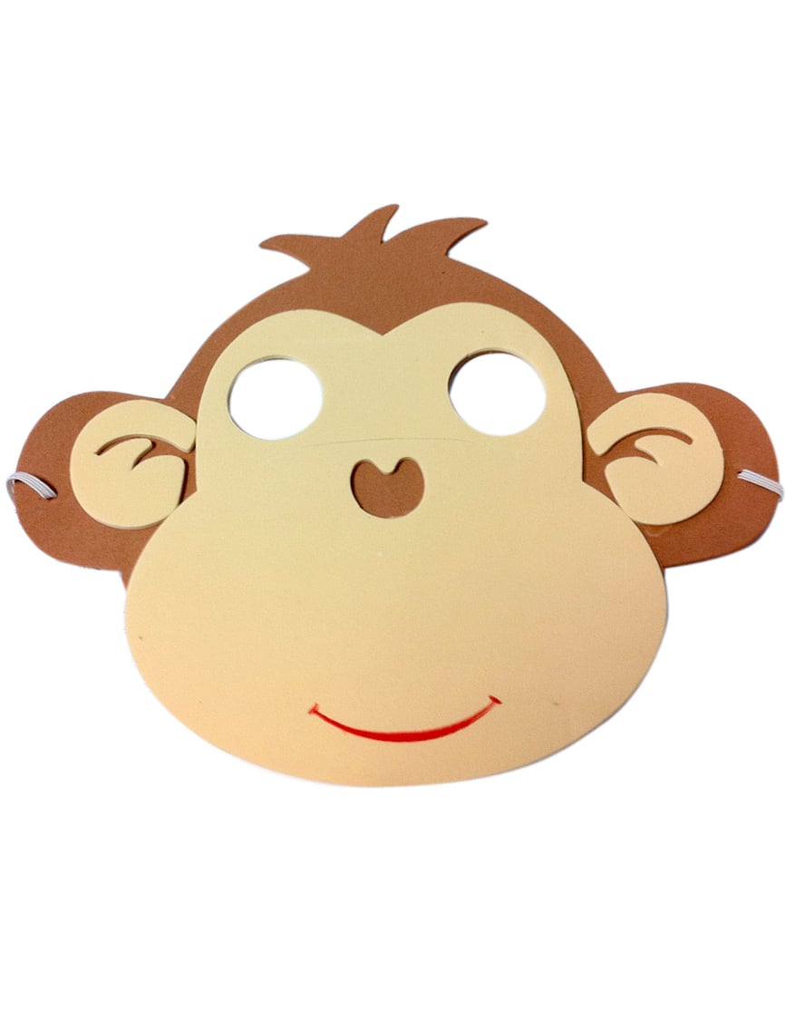 Hnědo-beige dětská opičí maska s elastickým páskem