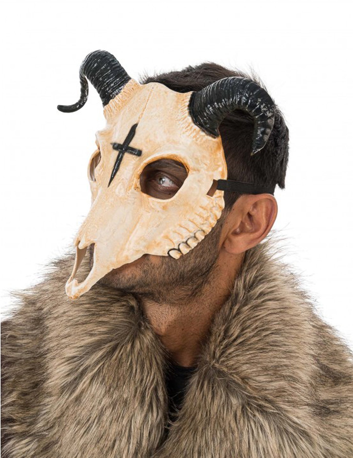 Masque squelette démon à cornes blanc adulte
