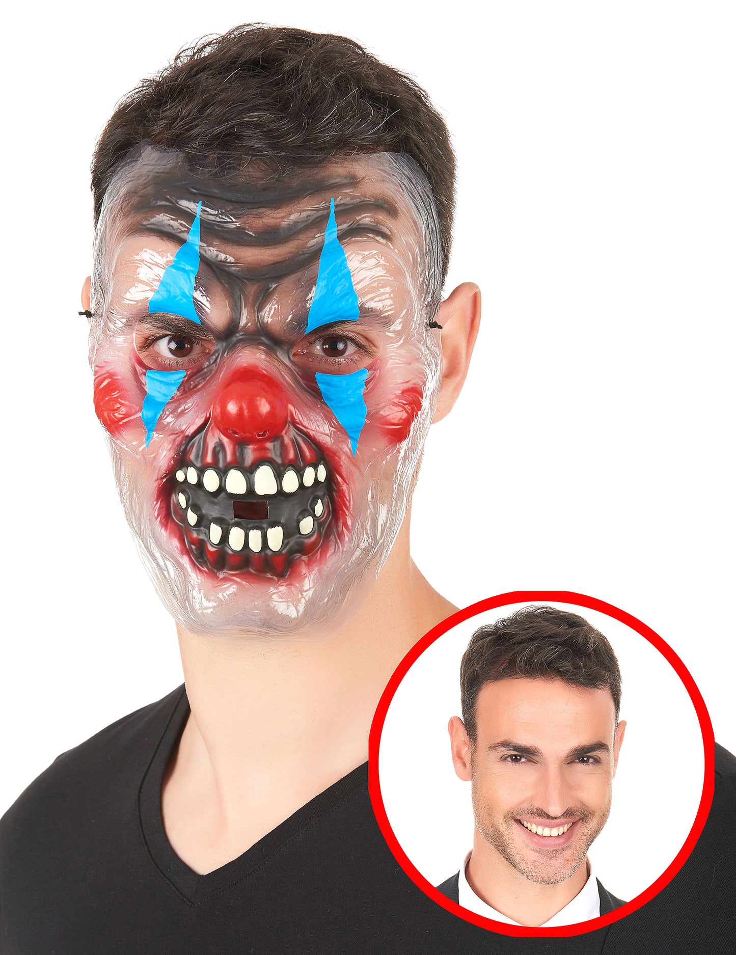 Průhledná maska pro dospělé se dvěma barvami strašidelného klauna