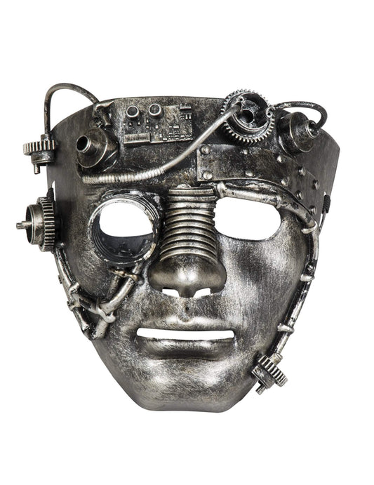 Pohled zepředu na steampunkovou obličejovou masku pro dospělé