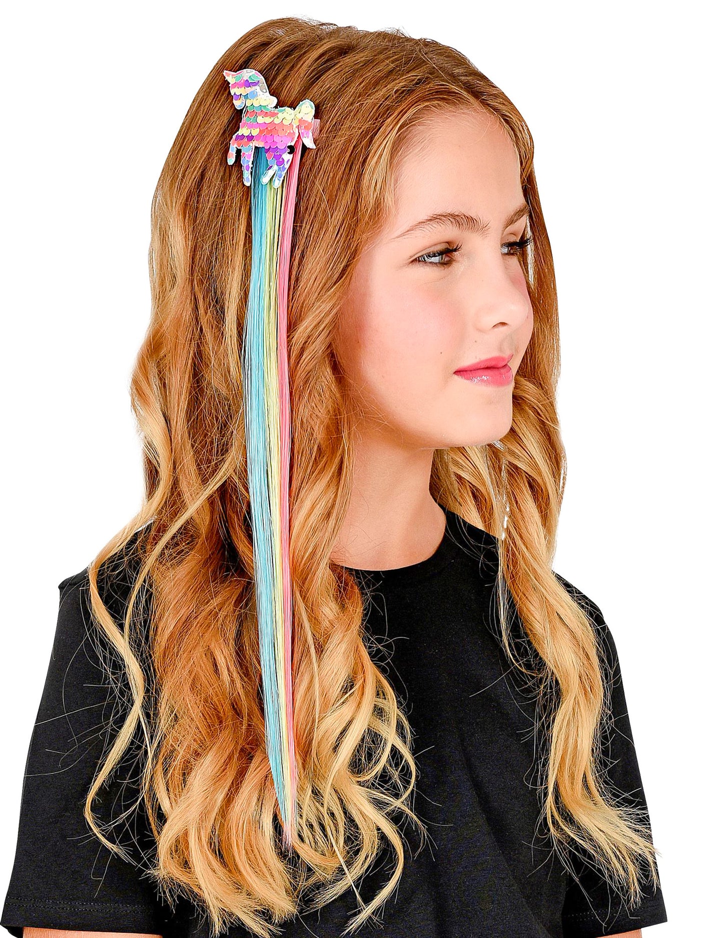 Vícebarevný flitrovaný jednorožčí pramen vlasů