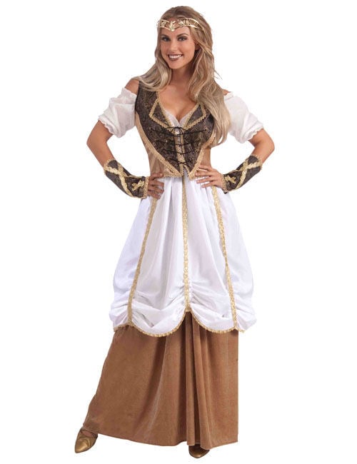Jupe médiévale à volants pour femme beige et blanc
