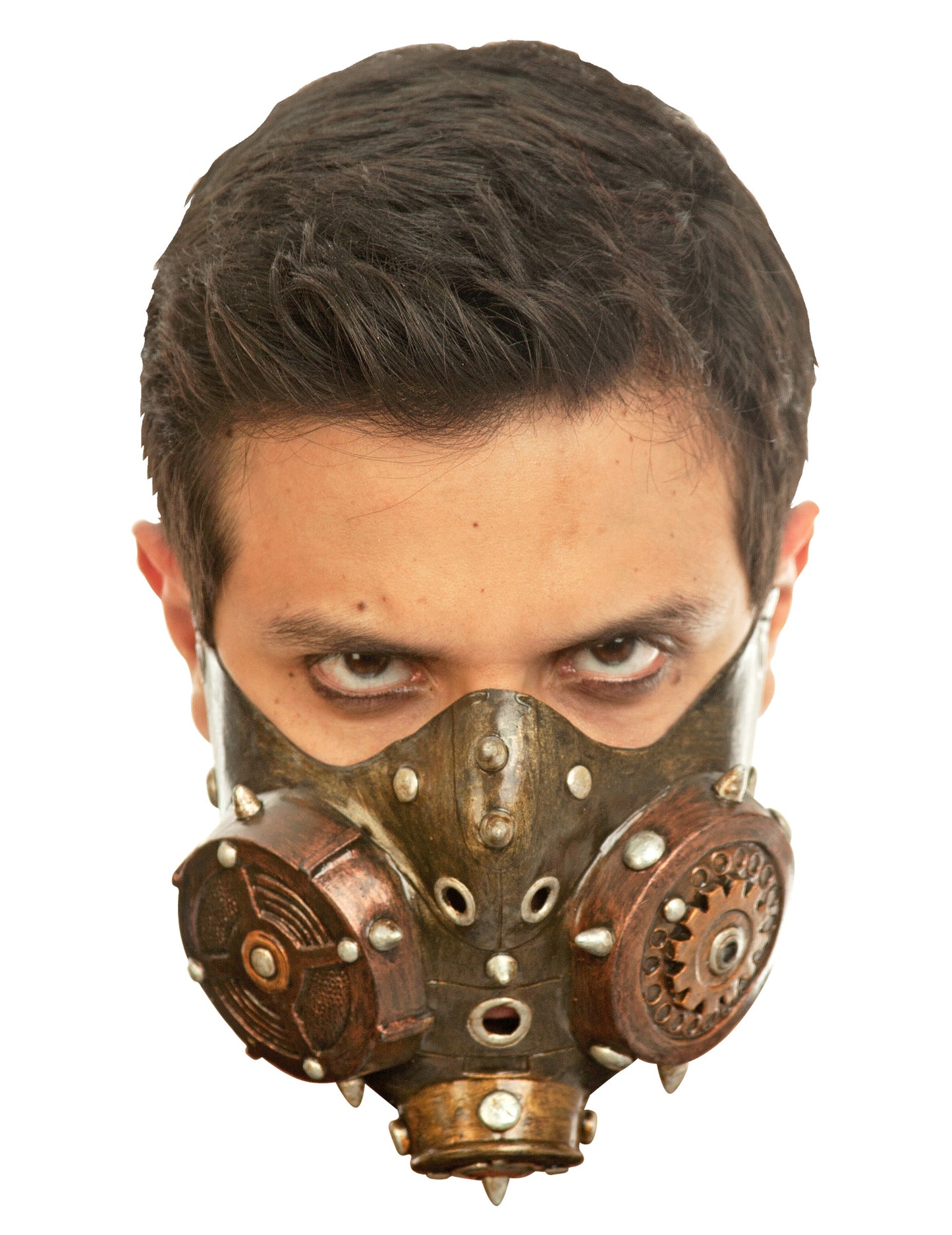 Demi-masque Steampunk pour adulte bronze avec engrenages et rivets