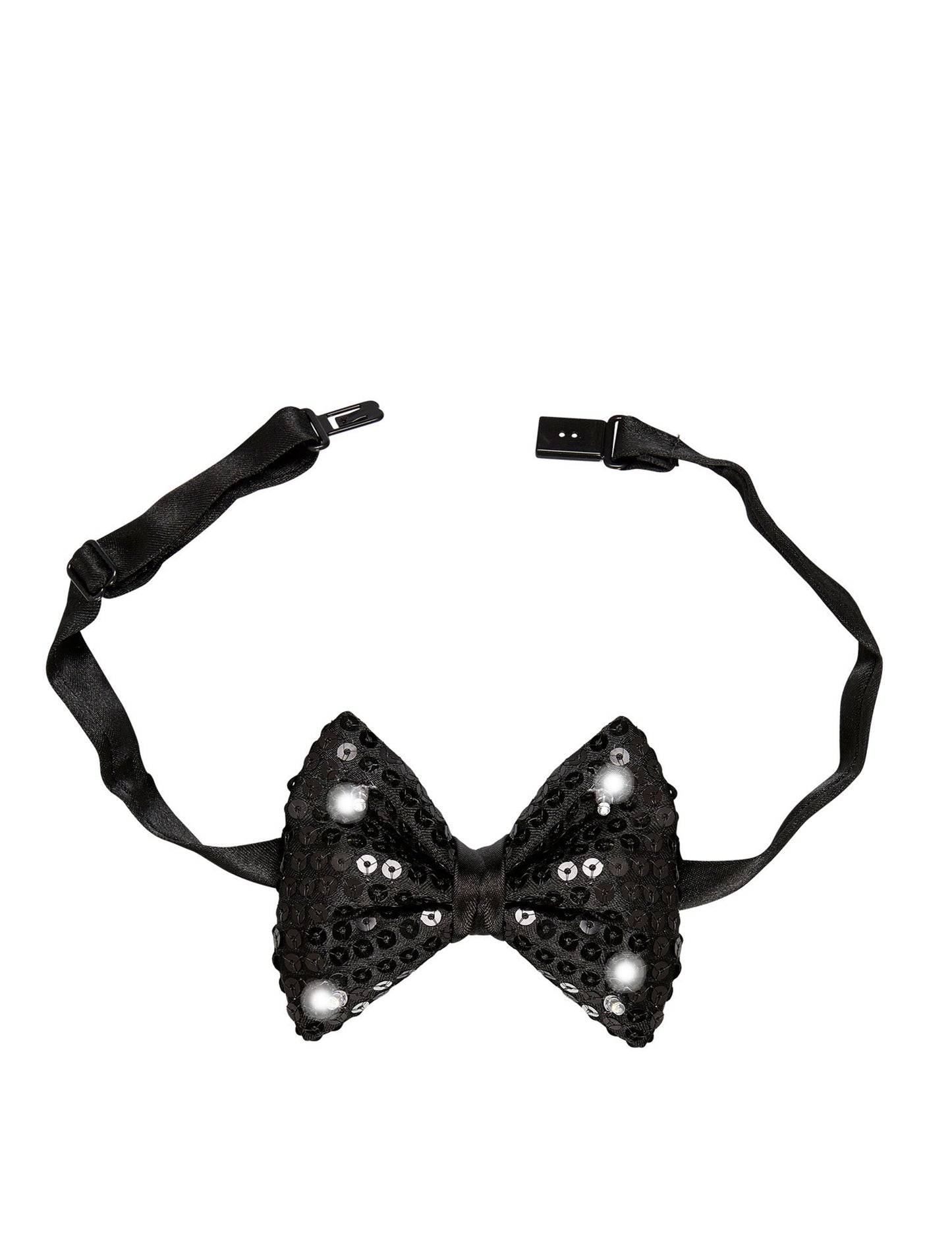 Černý motýlek s flitry a blikajícími LED diodami pro dospělé