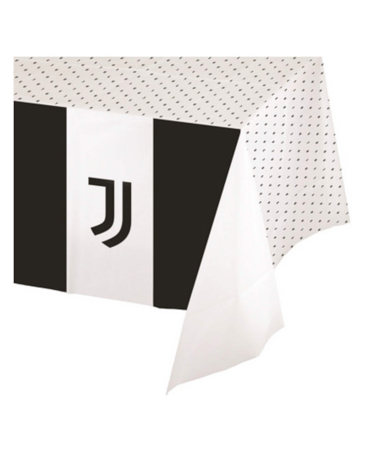 Papírový ubrus juventus černobílý s logem a puntíkovanými vzory