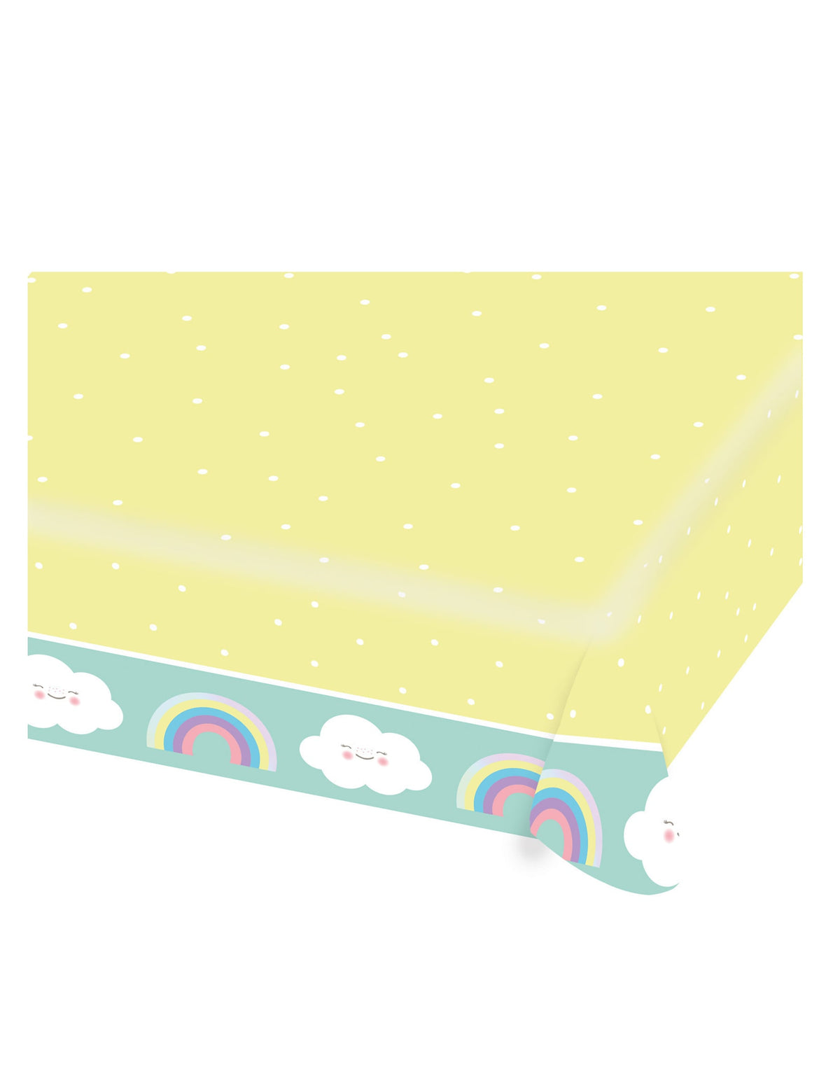 Nappe en papier petit nuage pour anniversaire jaune et menthe avec arcs-en-ciel
